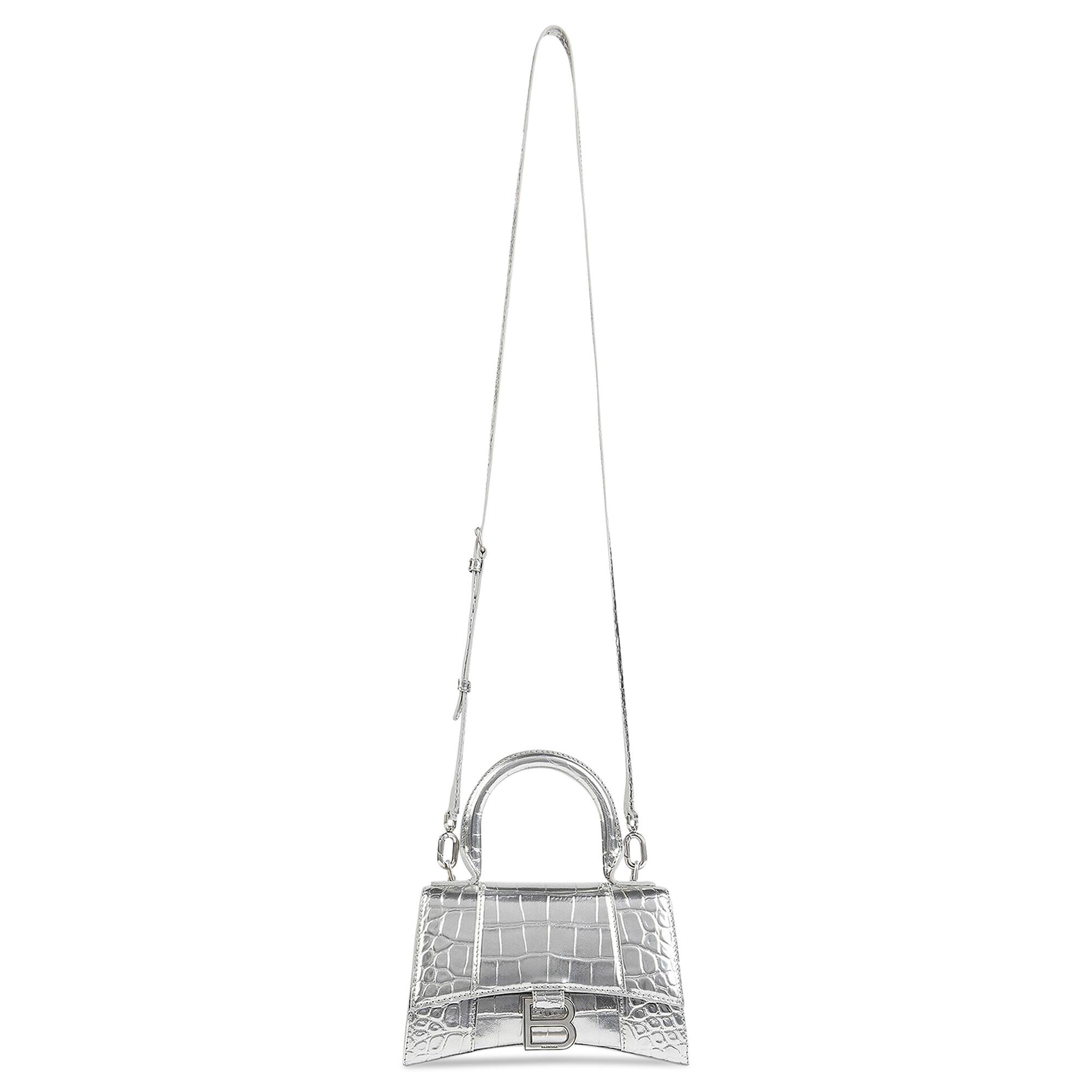 Balenciaga Crocodile Embossed XS Hourglass Handbag In Silver - 3