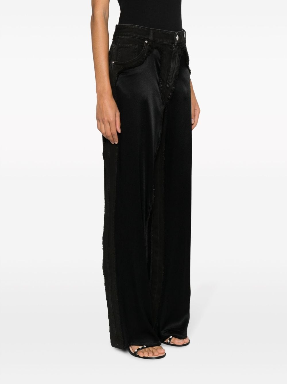 high-waist satin-panelled jeans - 3