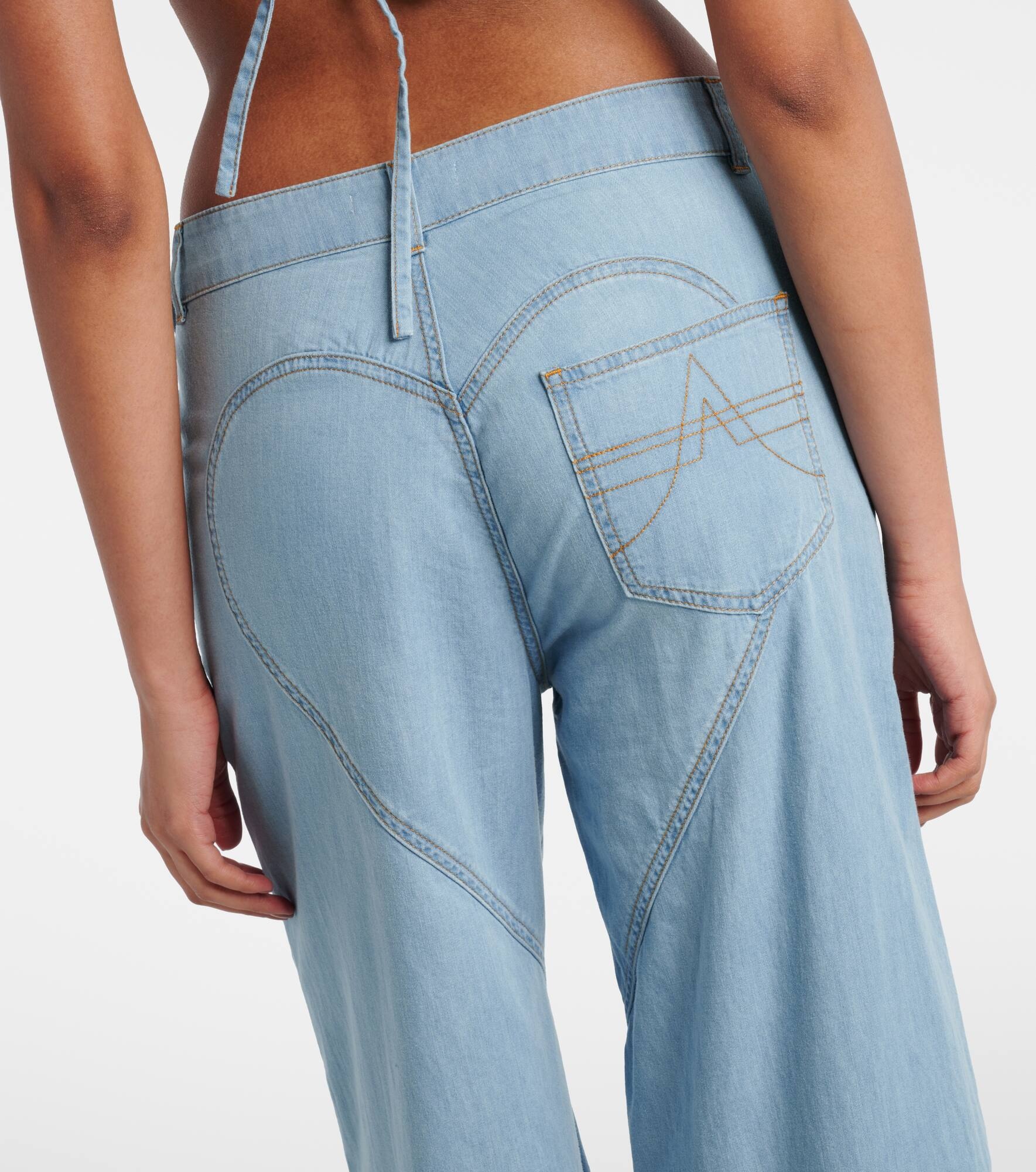 Embellished floral-appliqué wide-leg jeans - 6