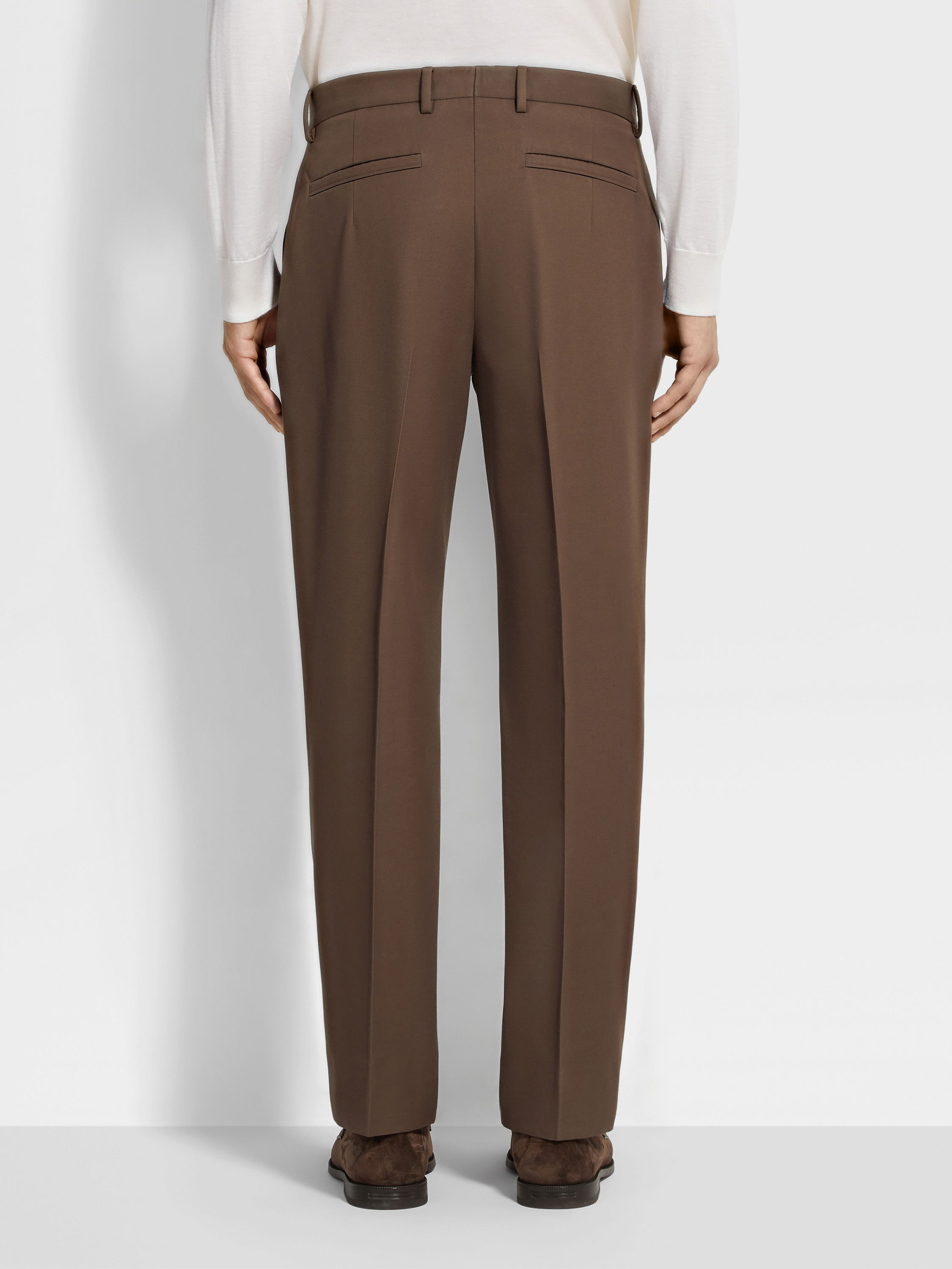 BROWN COTTON AND WOOL PANTS - 6