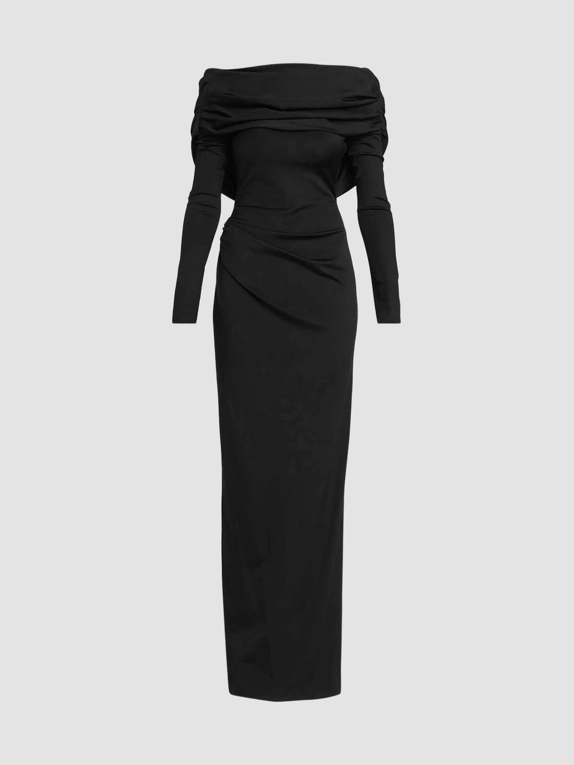 Women's Draped Off-the-Shoulder Jersey Gown - Black - 1