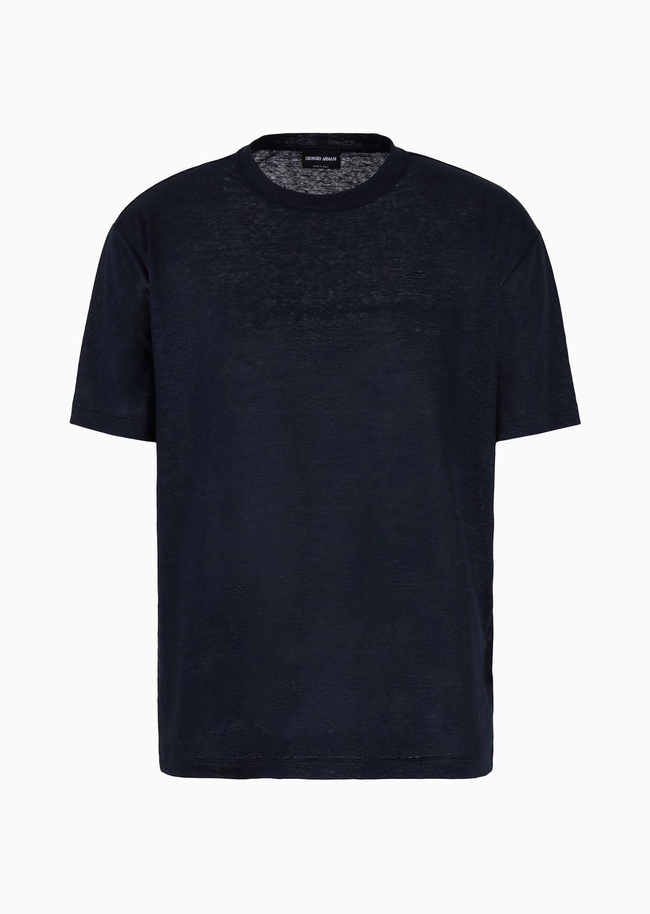 Linen jersey crew-neck T-shirt with signature logo - 1