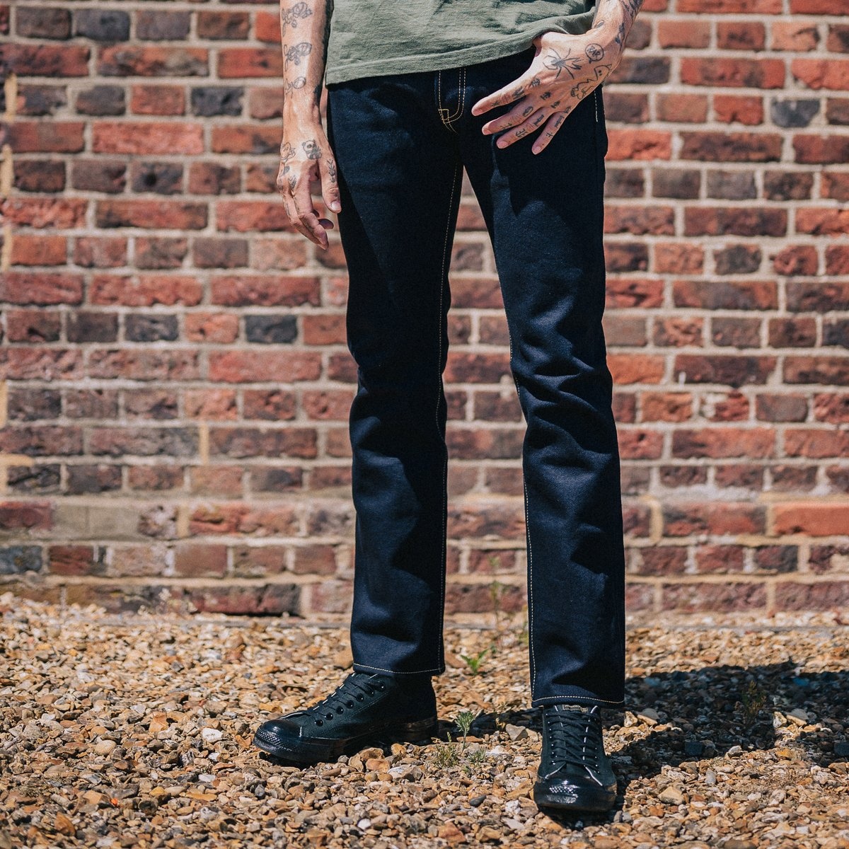 IH-777S-21ib 21oz Selvedge Denim Slim Tapered Cut Jeans - Indigo/Black - 4