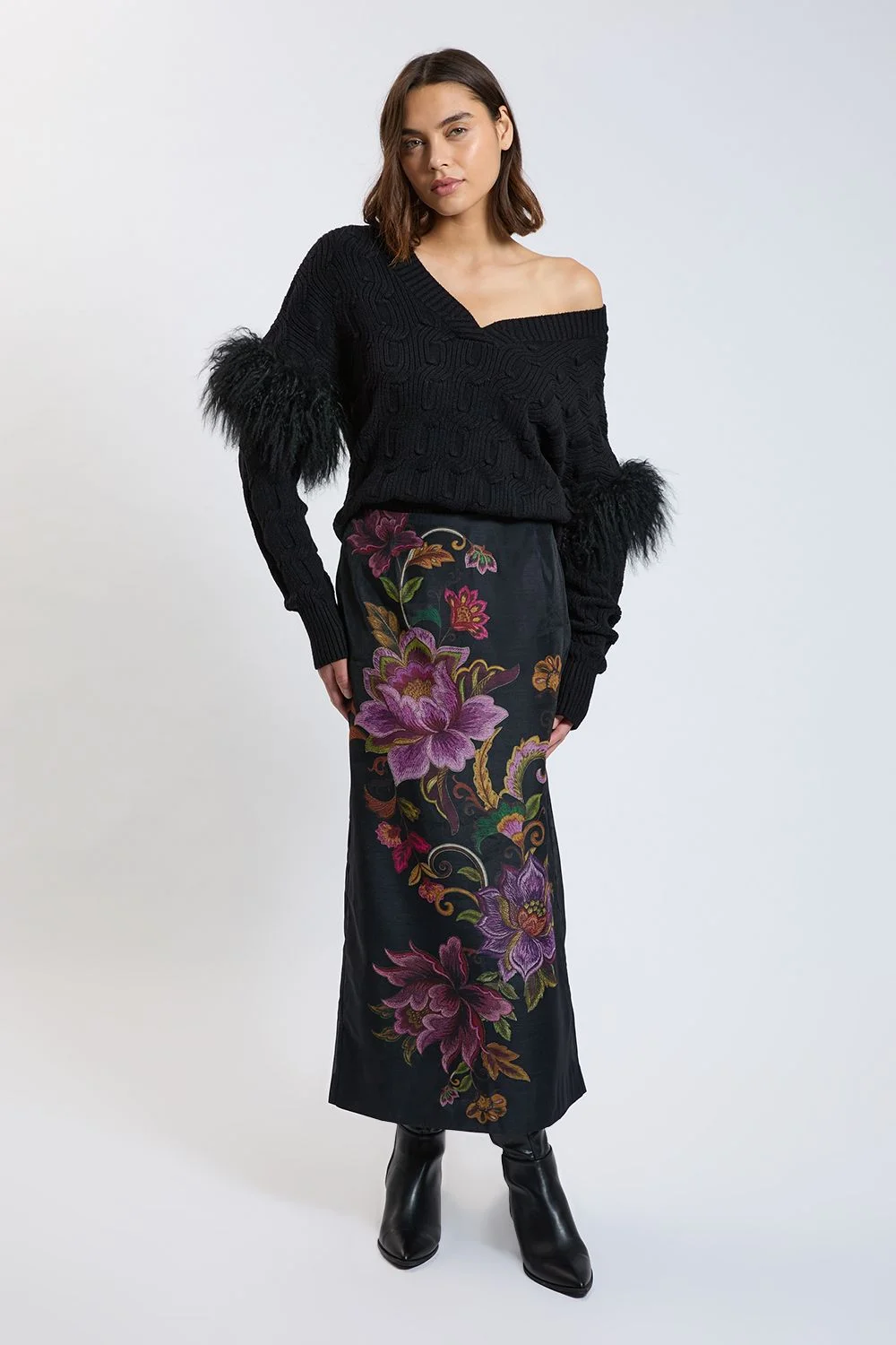 Floral Print Midi Skirt - 1