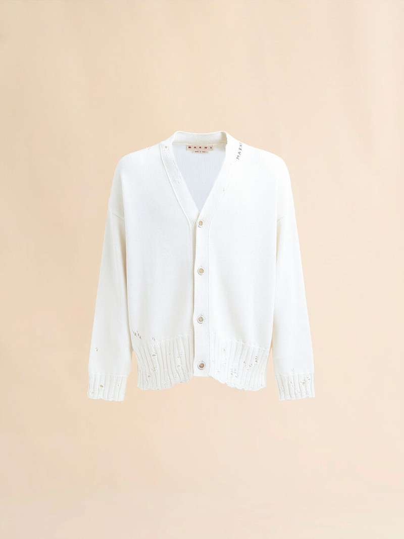 MARNI MENDING를 가진 백색 DISHEVELLED COTTON CARDIGAN 1