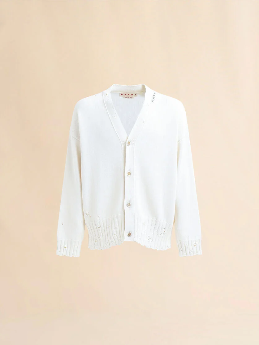 WHITE DISHEVELLED COTTON CARDIGAN WITH MARNI MENDING - 1