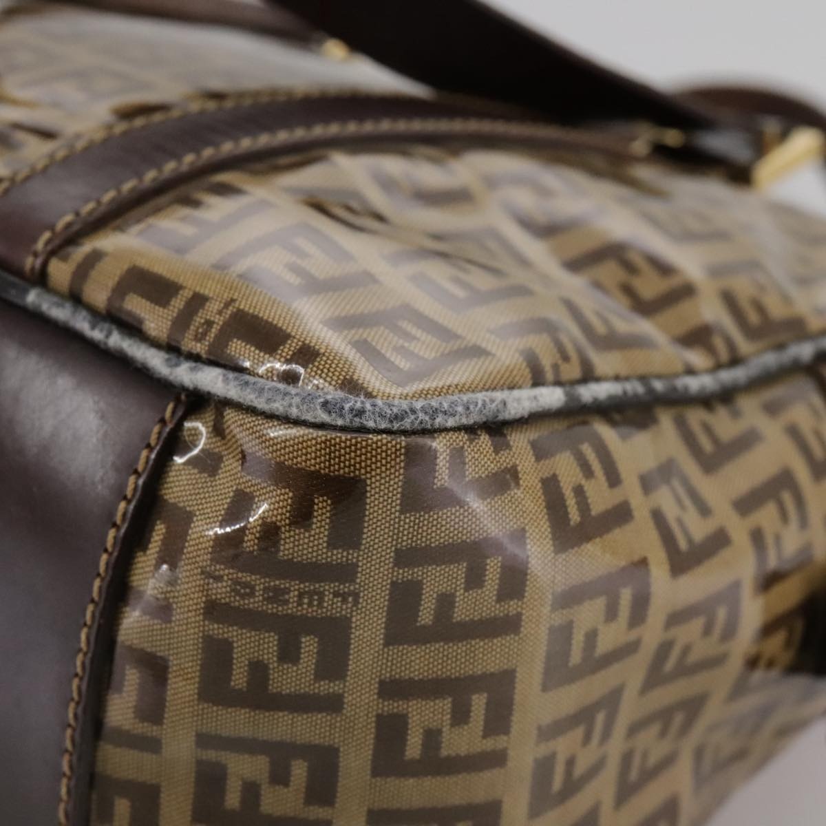 FENDI Zucchino Canvas Hand Bag Brown Gold - 16