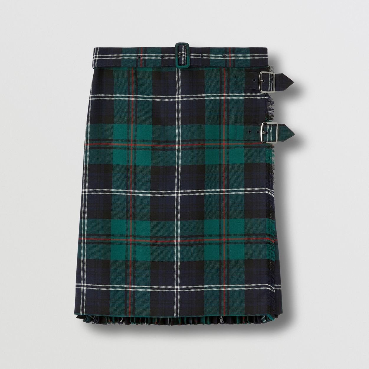 Pleated Panel Check Wool Belted Kilt - 1