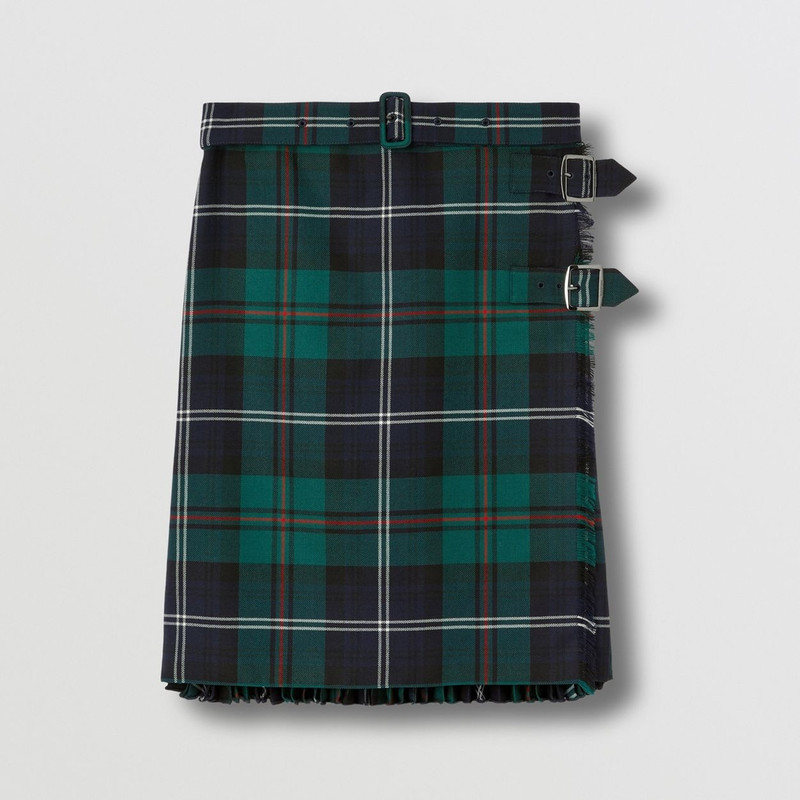 Pleated Panel Check Wool Belted Kilt 1