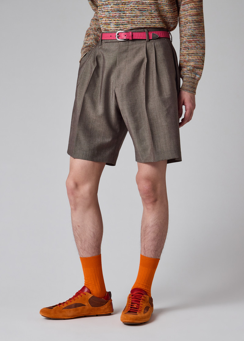 Brown Wool-Mohair Pleated Shorts 8