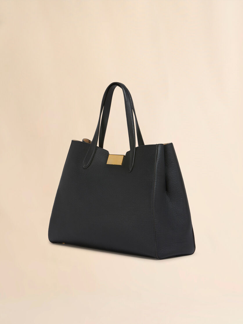 BLACK LEATHER MEDIUM TRUNKAROO TOTE HANDBAG - 3