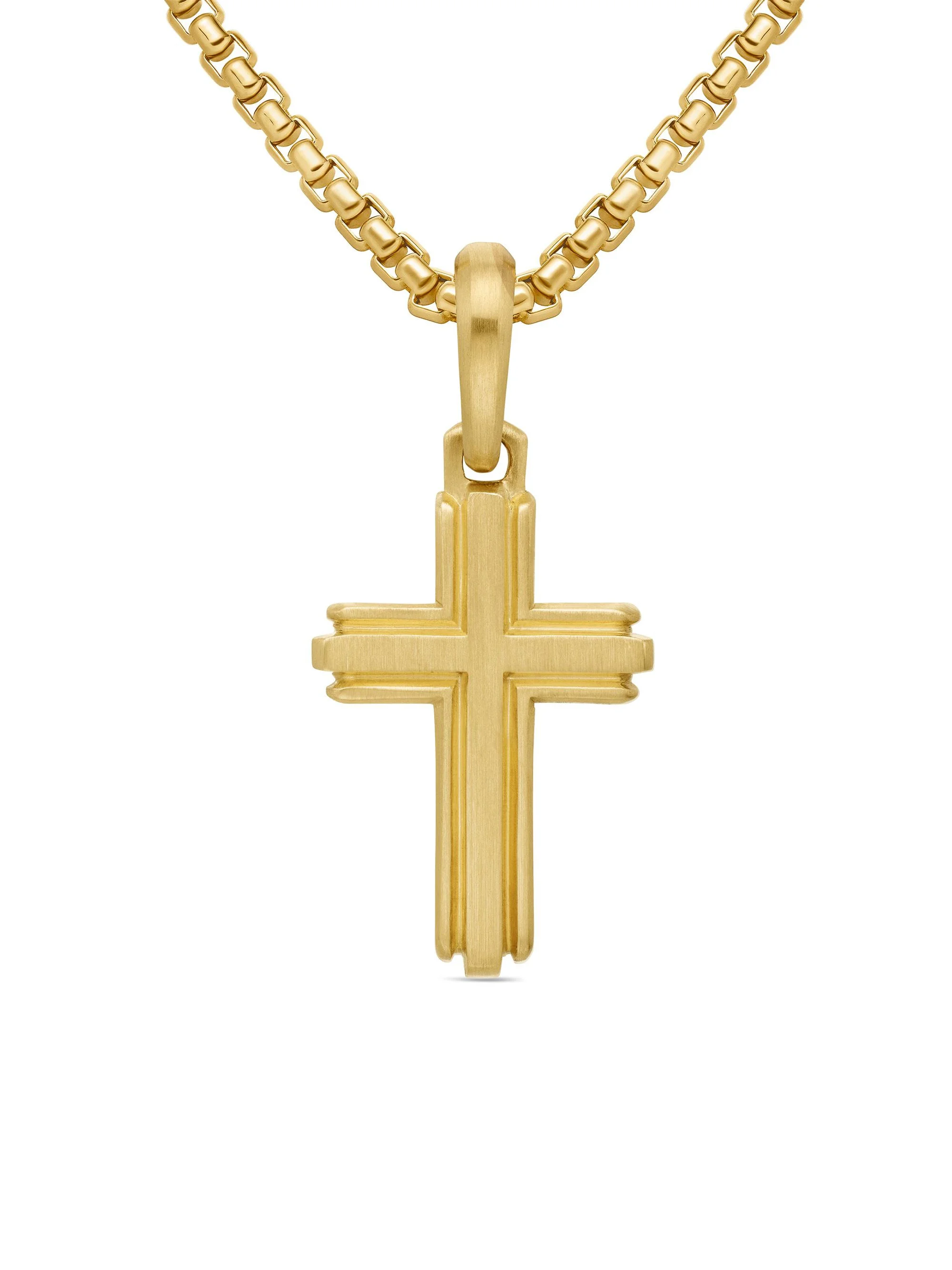 Men's Deco Cross Pendant in 18K Yellow Gold, 27mm - Gold - 1