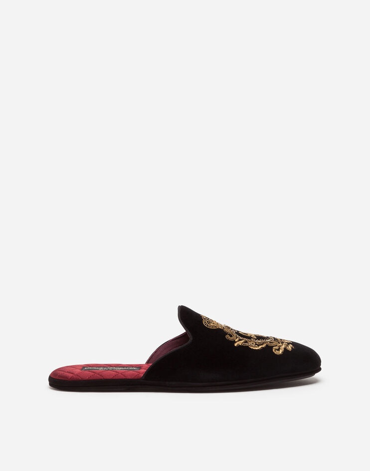 Velvet slippers with coat of arms embroidery - 1