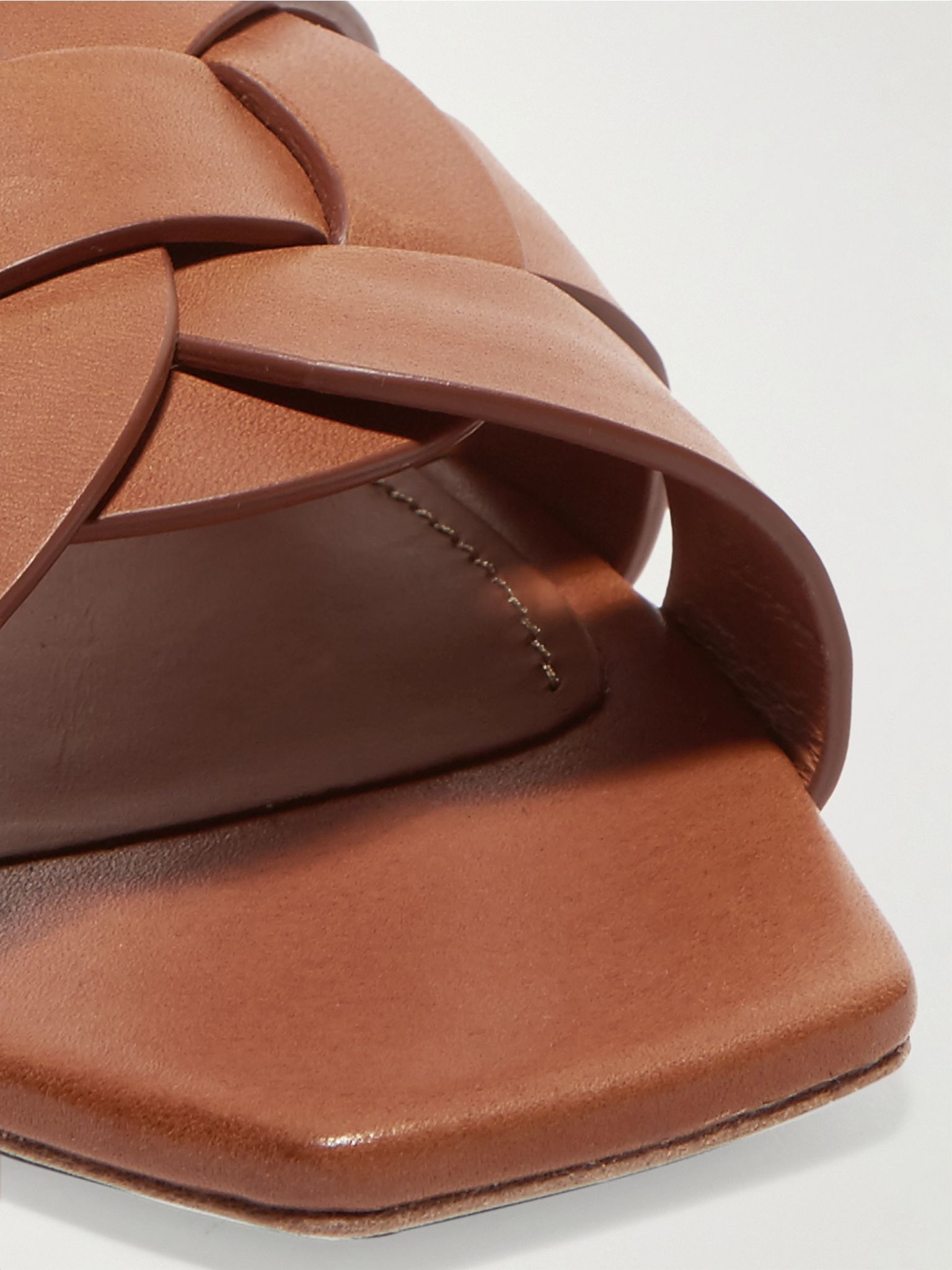 Tribute woven leather slides Tan - 4