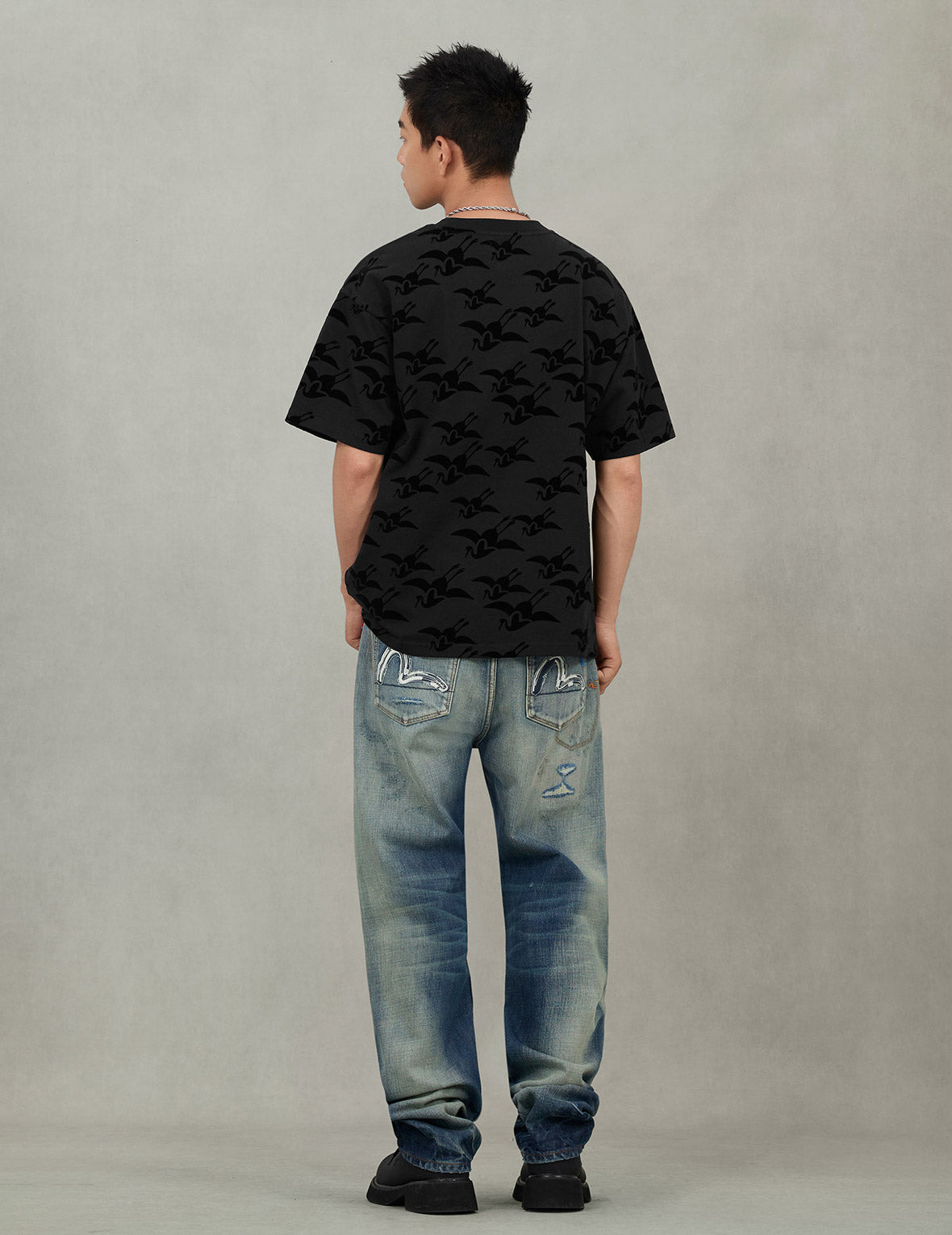 Allover Seagull Crane Flocking Print Relax Fit T-shirt - 6