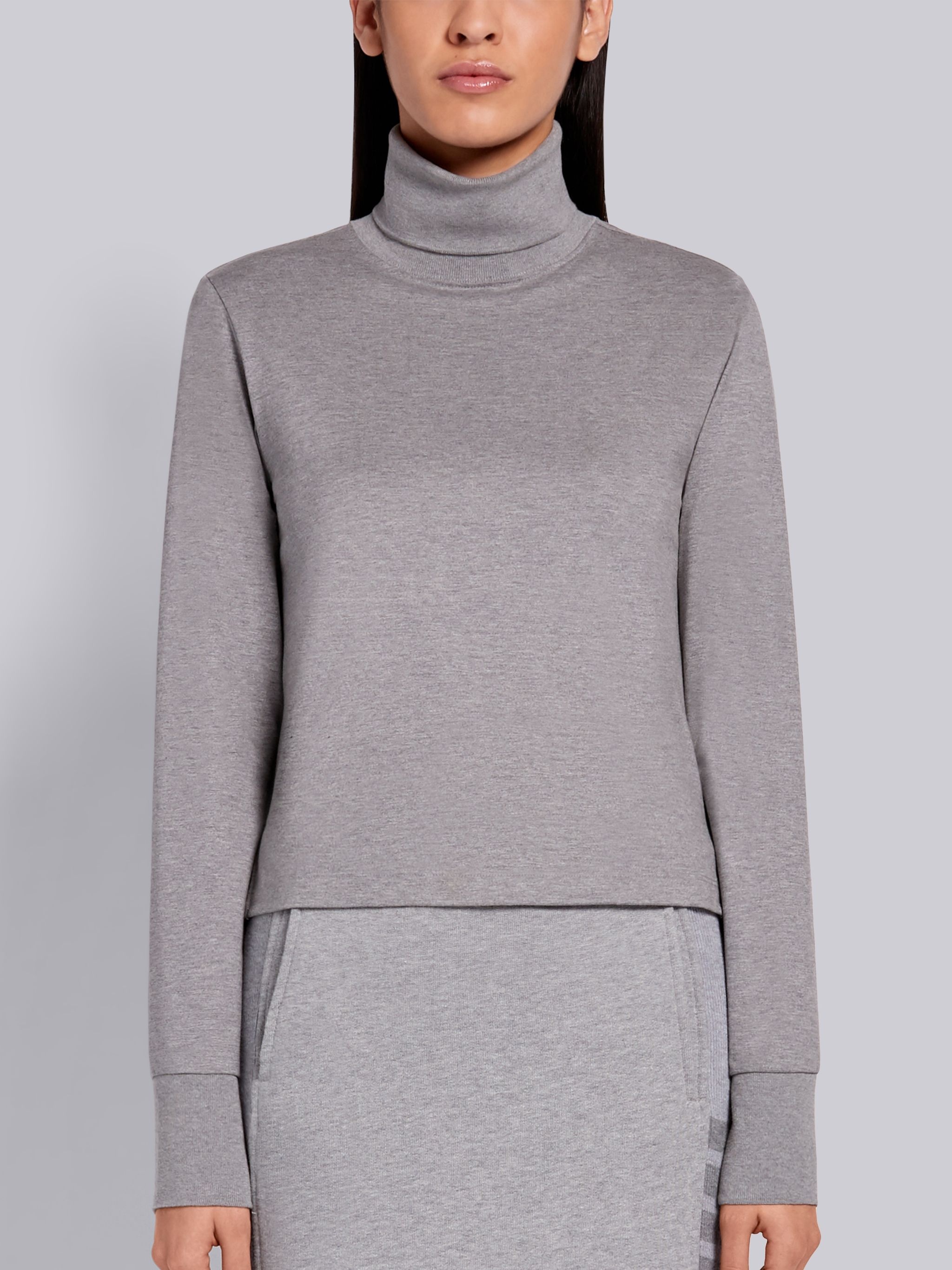 Light Grey Lightweight Cotton Jersey Long Sleeve Turtleneck - 1