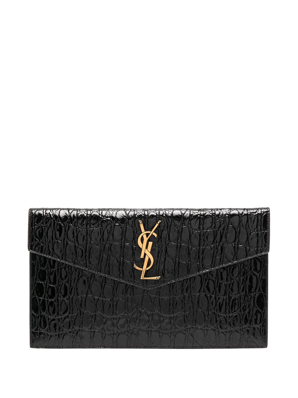 Uptown crocodile-effect monogram clutch - 1