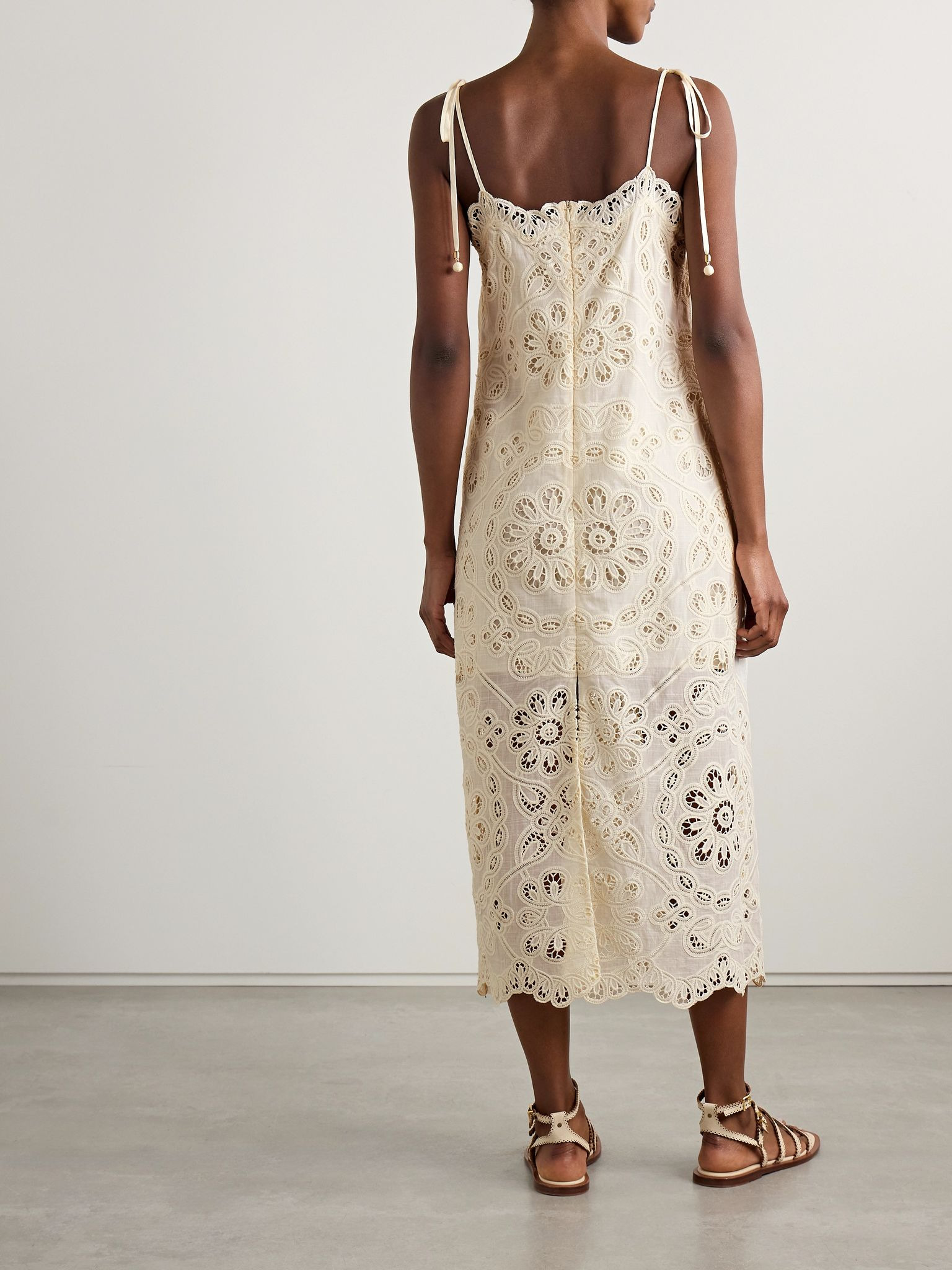 Rhiannon guipure lace-trimmed voile midi dress Ivory - 3