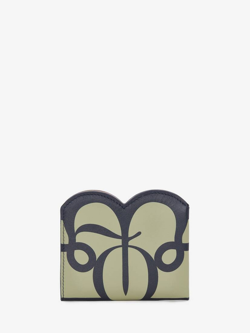 Alexander McQueen Seal Logo Card Wallet in Sage/navy outlook