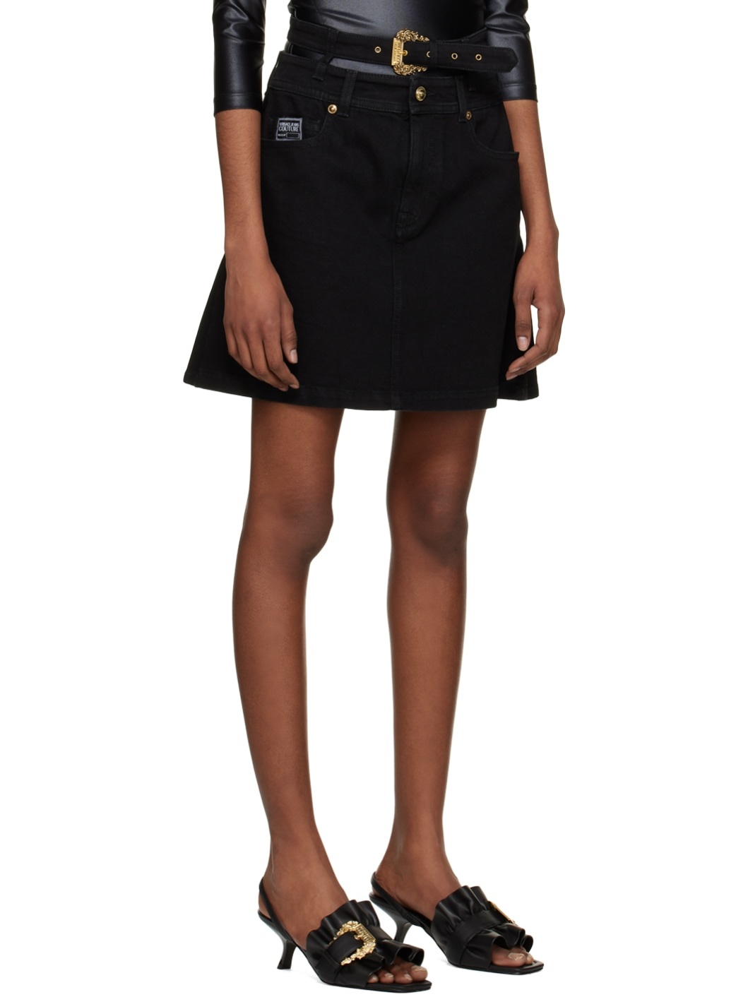 Black Baroque Buckle Denim Miniskirt - 2