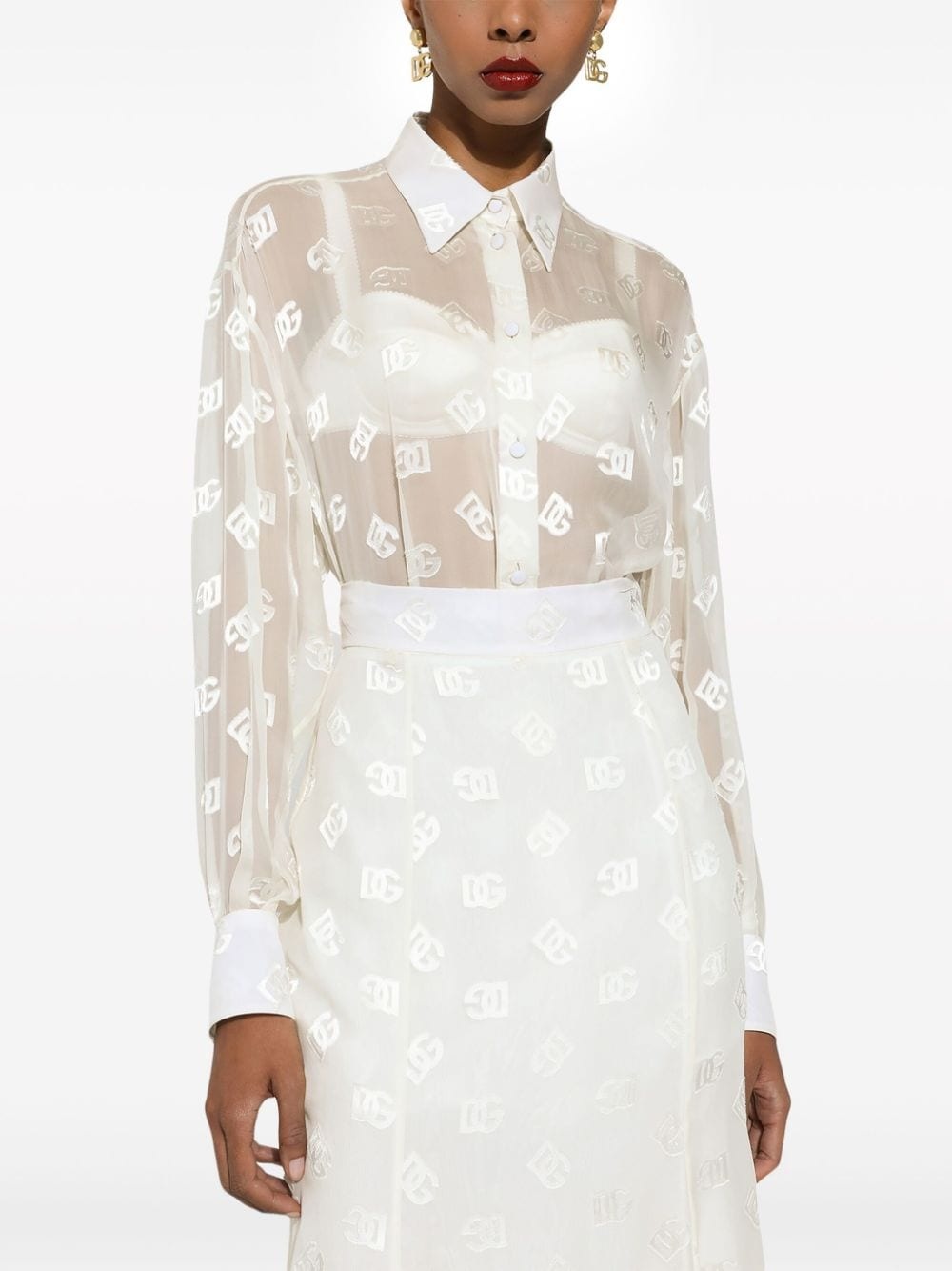 monogram-jacquard semi-sheered shirt - 5