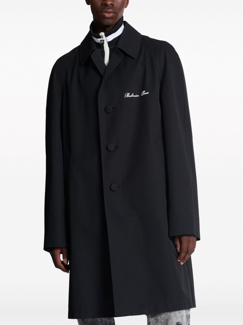 logo-embroidered single-breasted coat - 6
