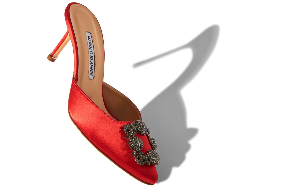 Red Satin Jewel Buckle Mules - 2
