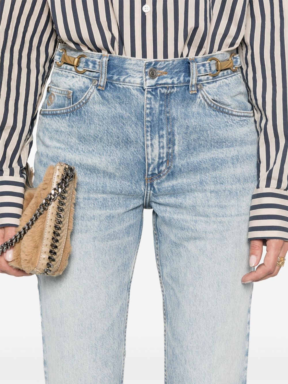 clasp-embellished tapered jeans - 5
