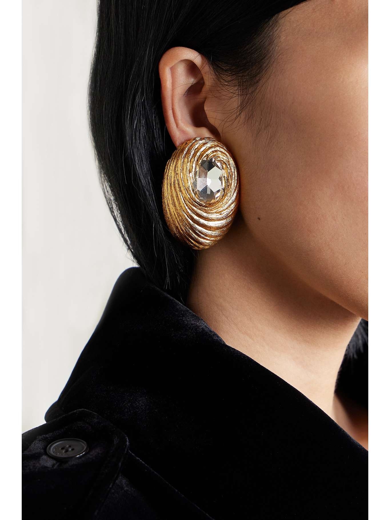 Gold-tone crystal clip earrings - 2