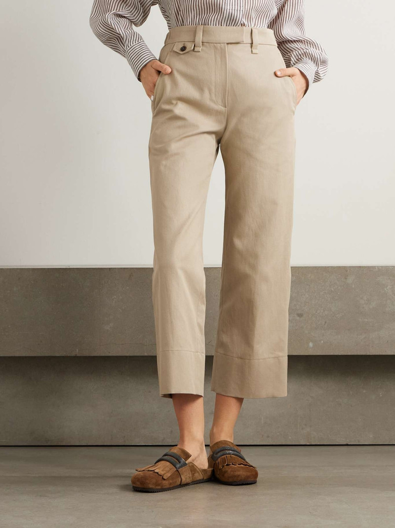 Bead-embellished cropped cotton and linen-blend twill straight-leg pants 3