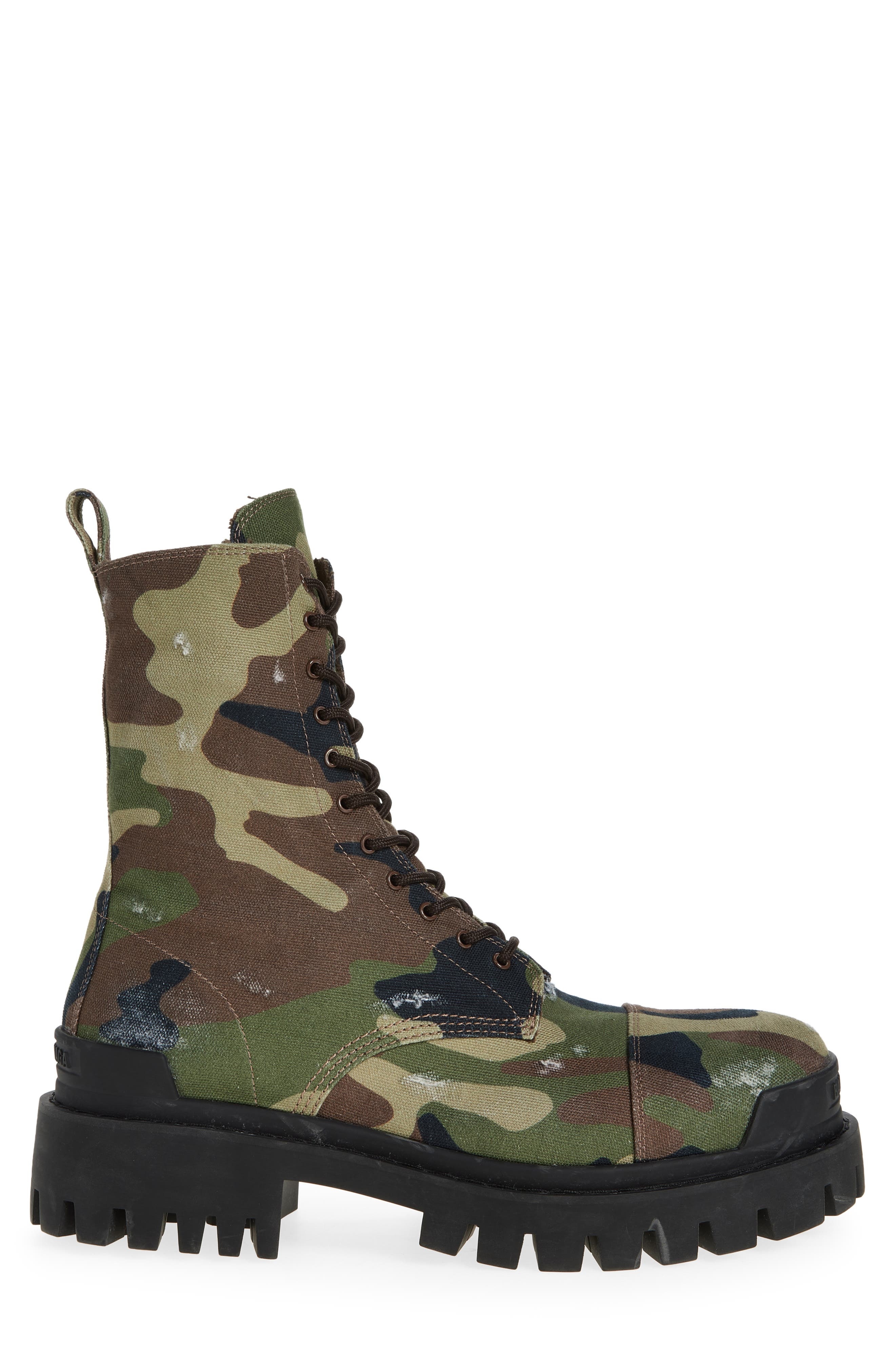 Balenciaga Strike Camo Canvas Combat Boot in Dark Camo at Nordstrom - 3