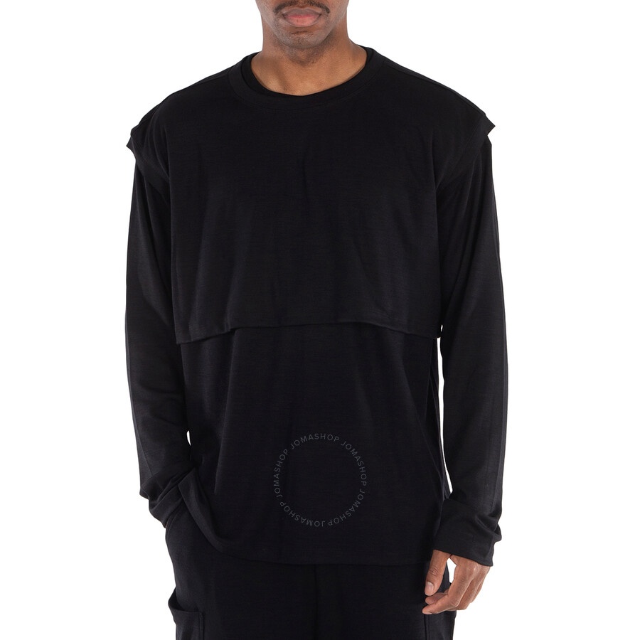 Viridi-Anne - Viridi-Anne Men's Black Wool Jersey Layerd T-Shirt - 1