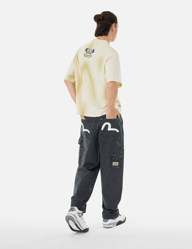 SEAGULL EMBROIDERY AND LOGO PRINT RELAX FIT WASHED PANTS 5