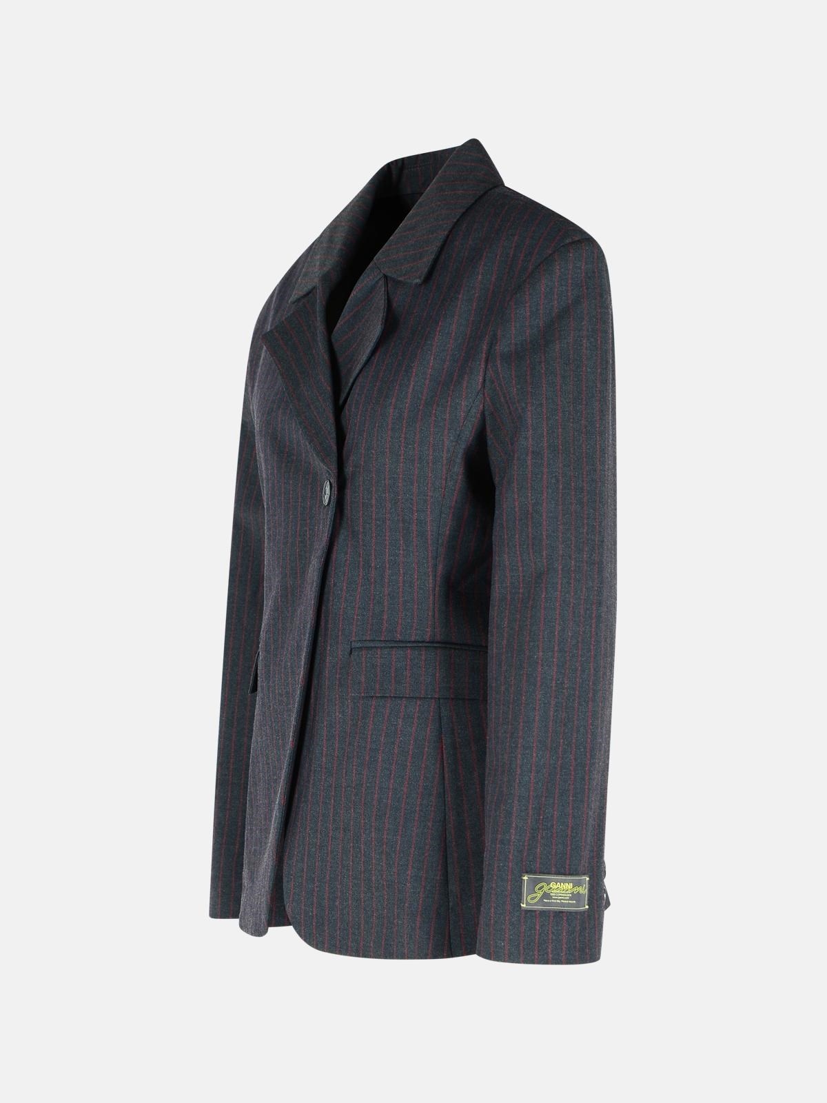 PINSTRIPED BLACK VISCOSE BLEND BLAZER - 2