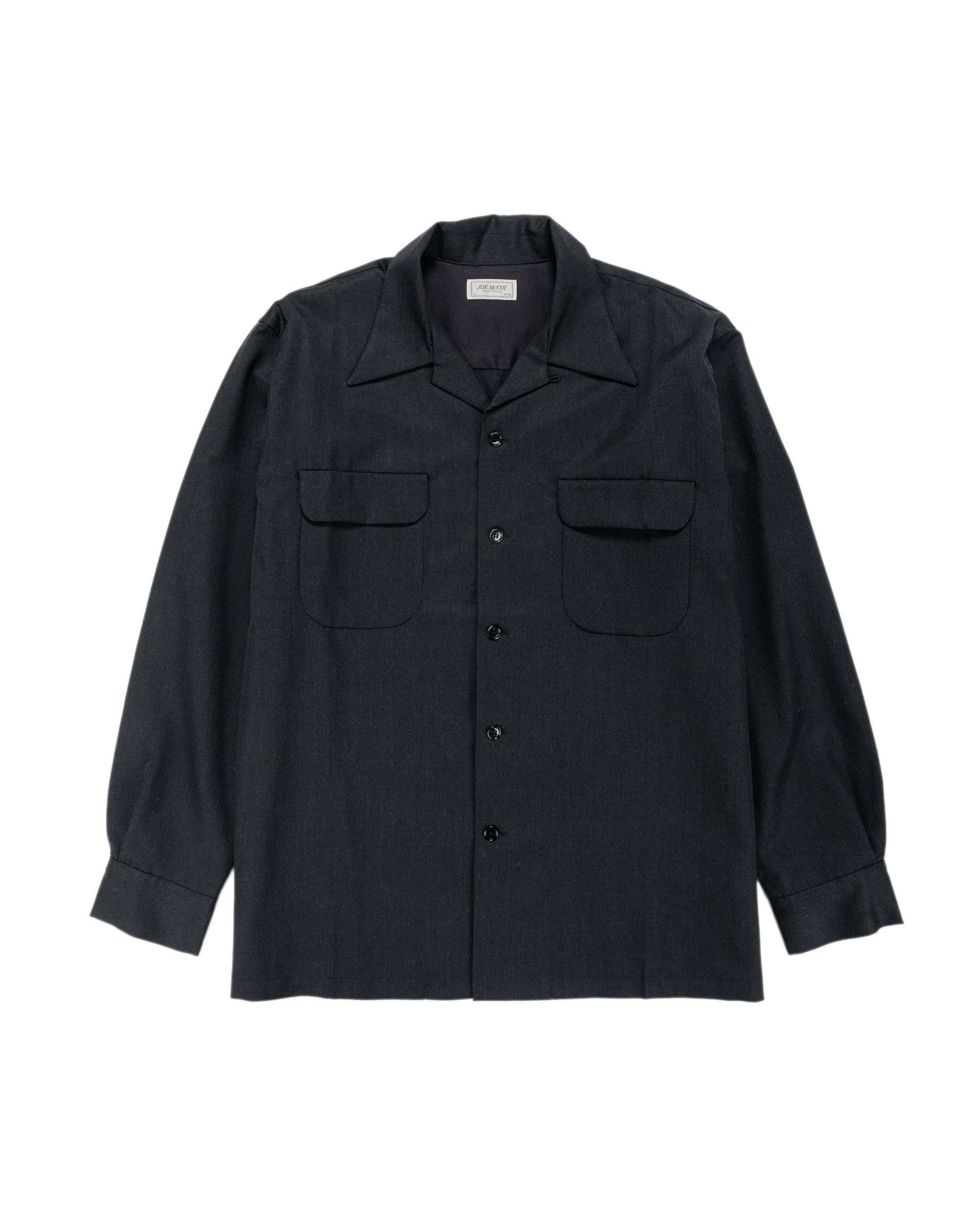 MS25110 Open-Collar Wool Shirt Charcoal - 1