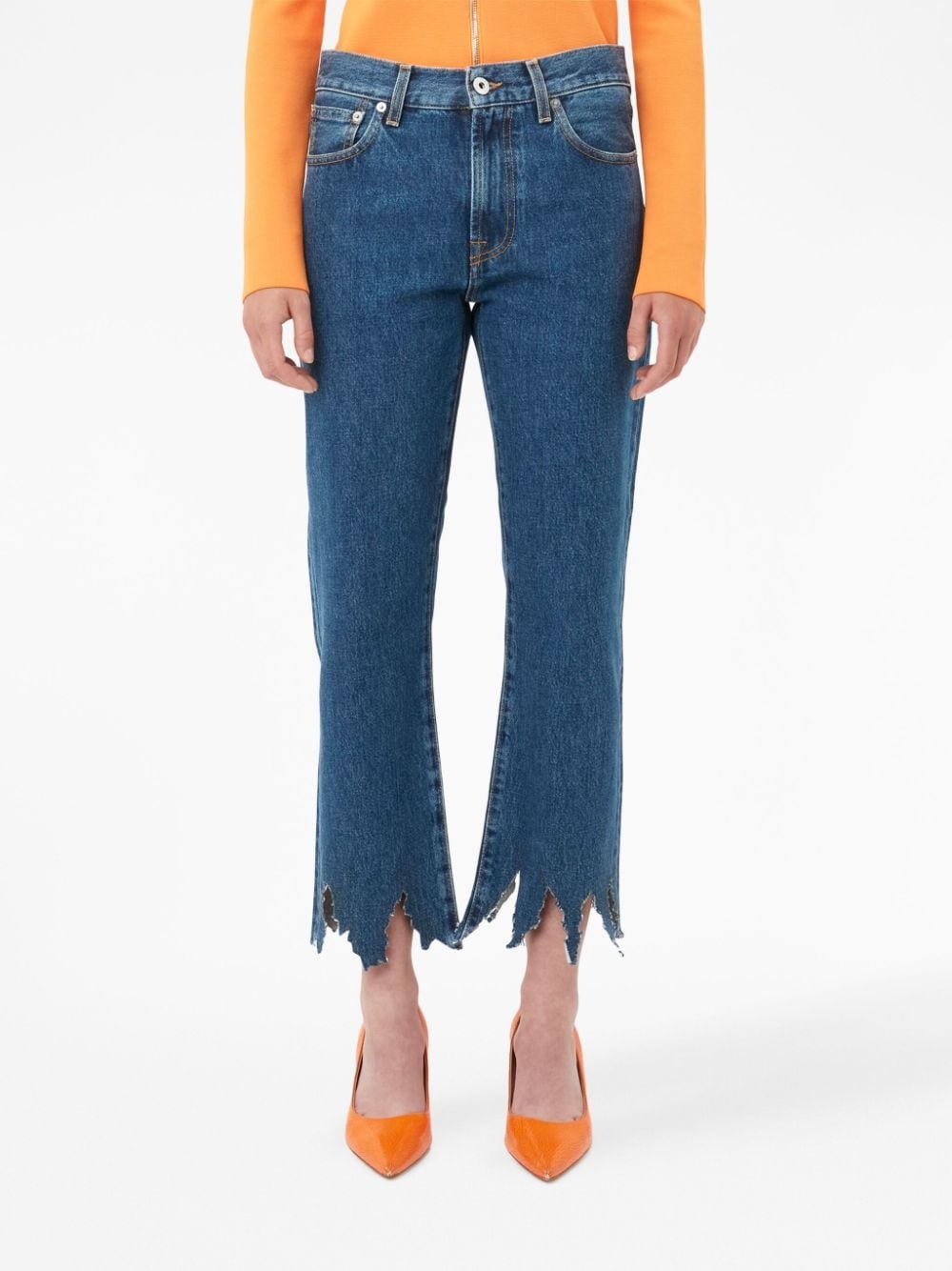 logo-patch laser-cut detail straight-leg jeans - 2