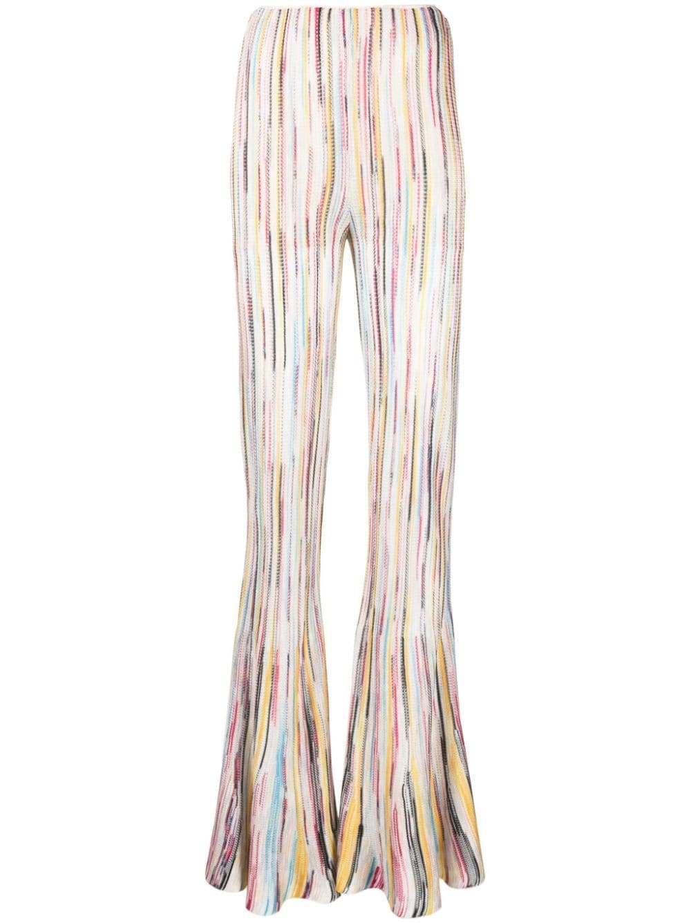 stripe-pattern semi-sheer flared trousers - 1