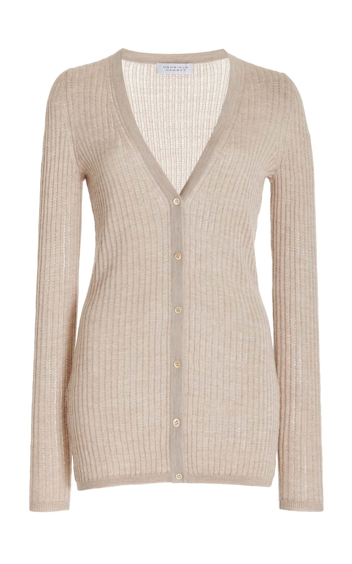 Emma Pointelle Cardigan in Oatmeal Silk Cashmere - 1