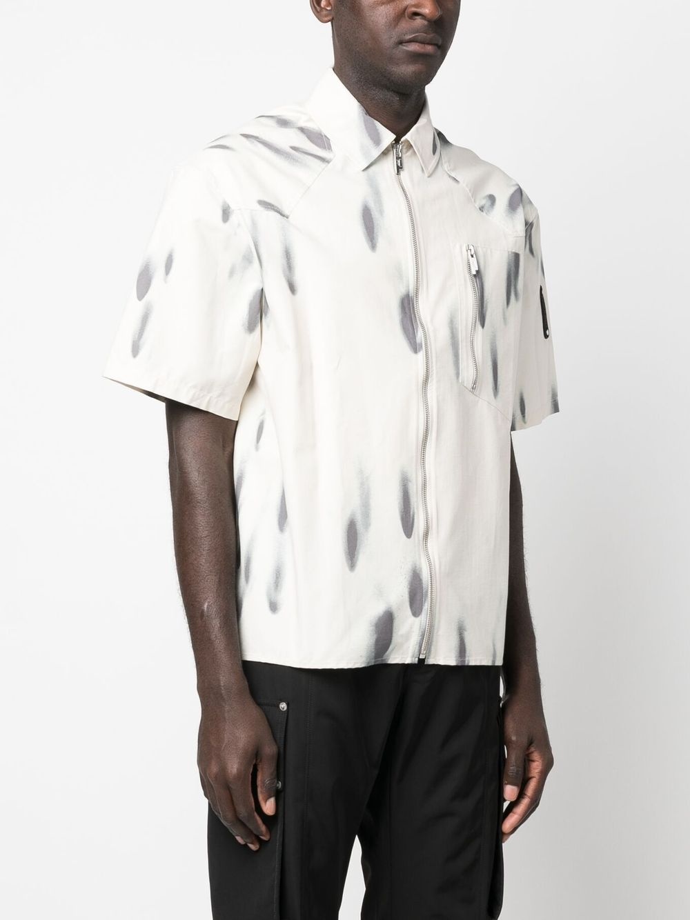 Blur-print zipped short-sleeve shirt - 3