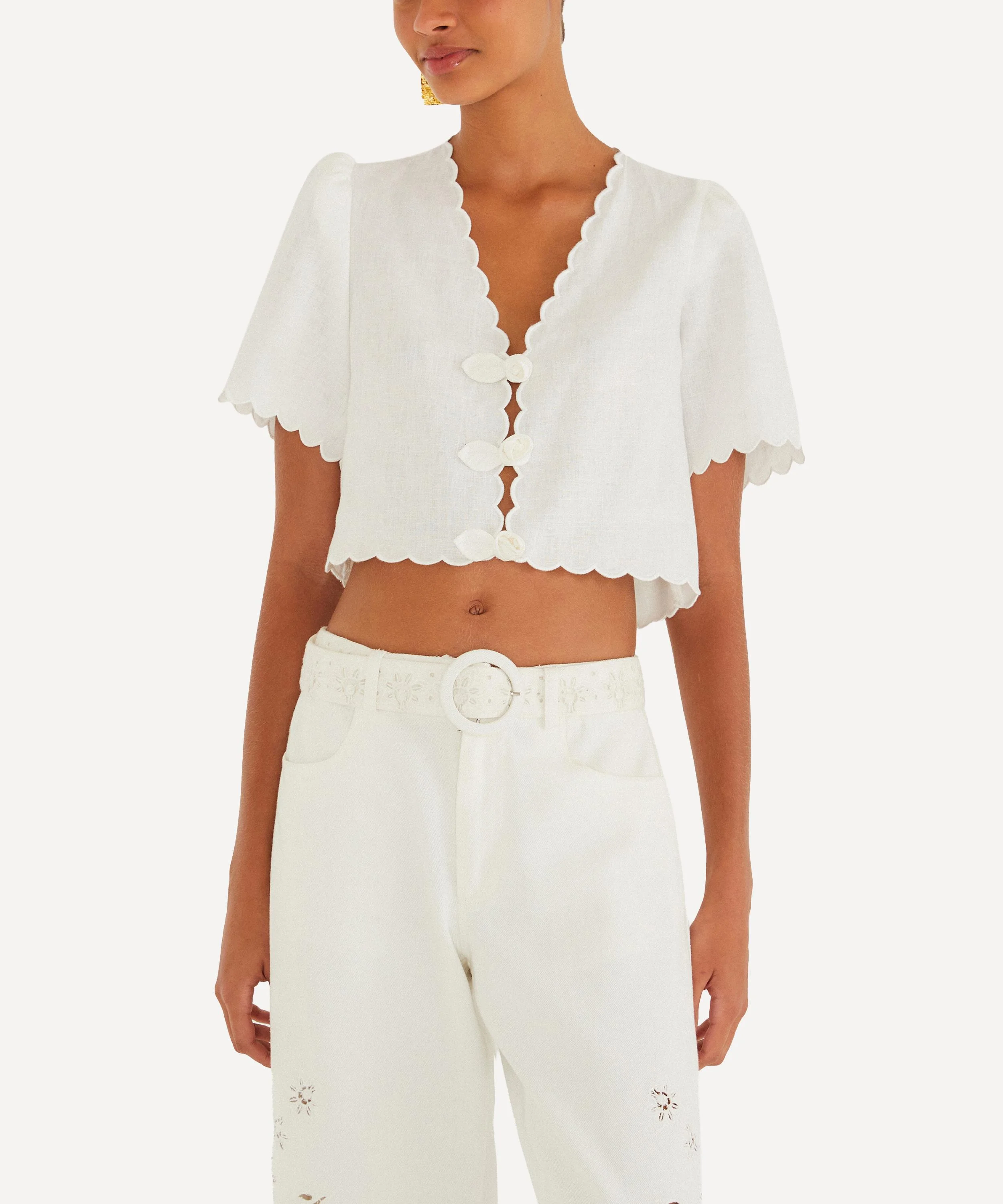 Off-White Roses Scallop Artisanal Top - 1