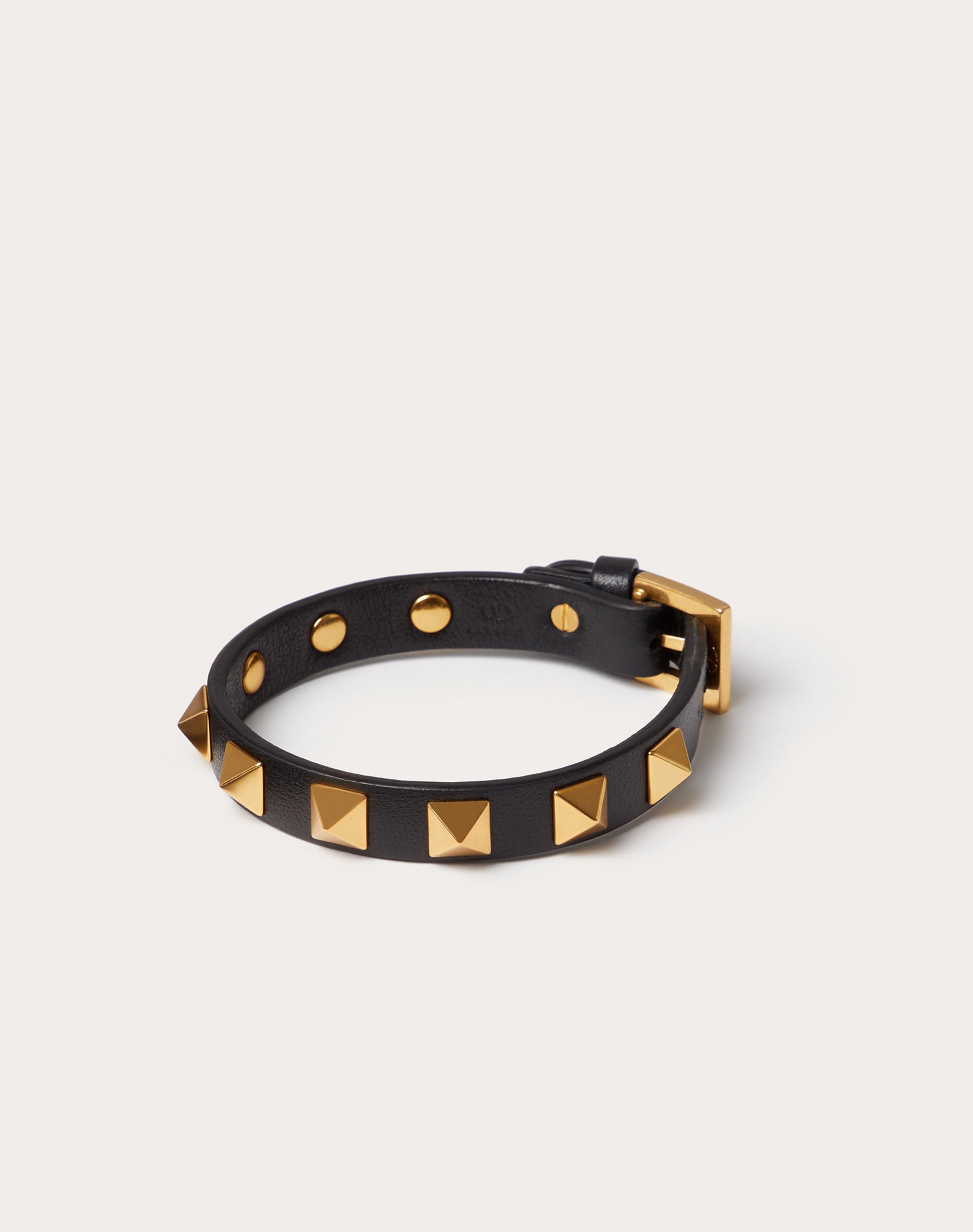 Leather Rockstud Bracelet with Antique Brass-Finish Studs - 3