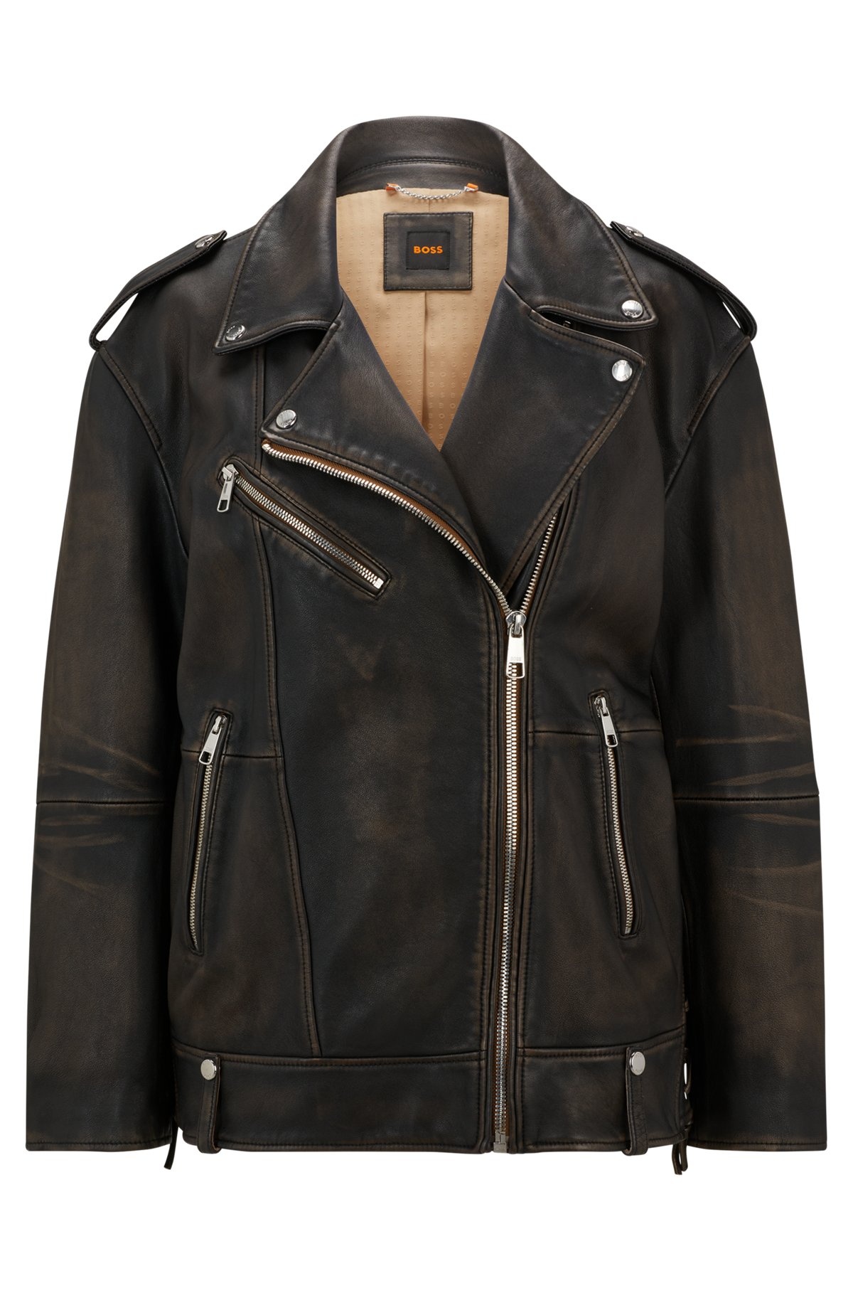 ZIP-UP LEATHER JACKET WITH SIGNATURE LINING - 1