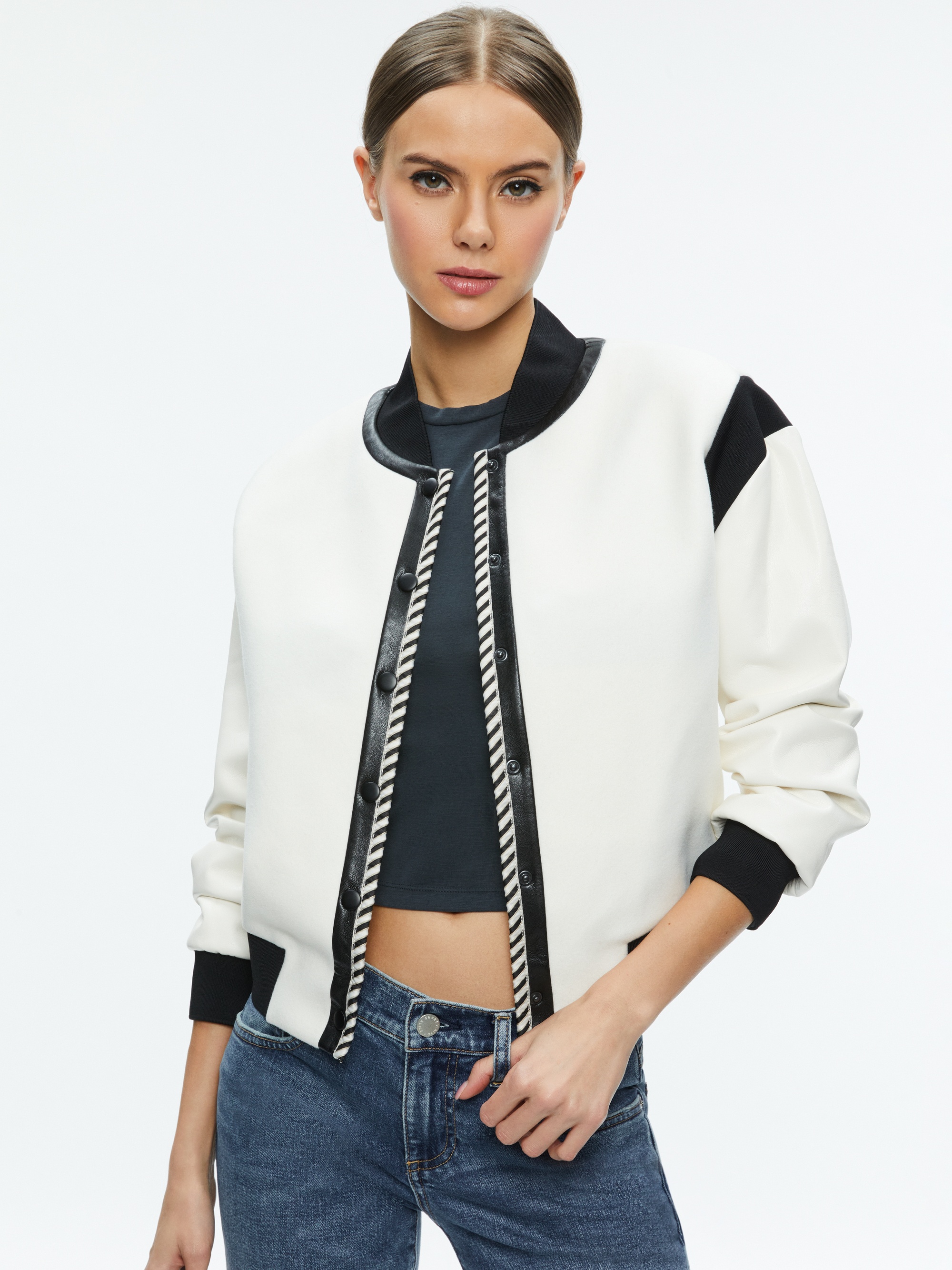 KERI COMBINATION VEGAN LEATHER VARSITY JACKET - 2