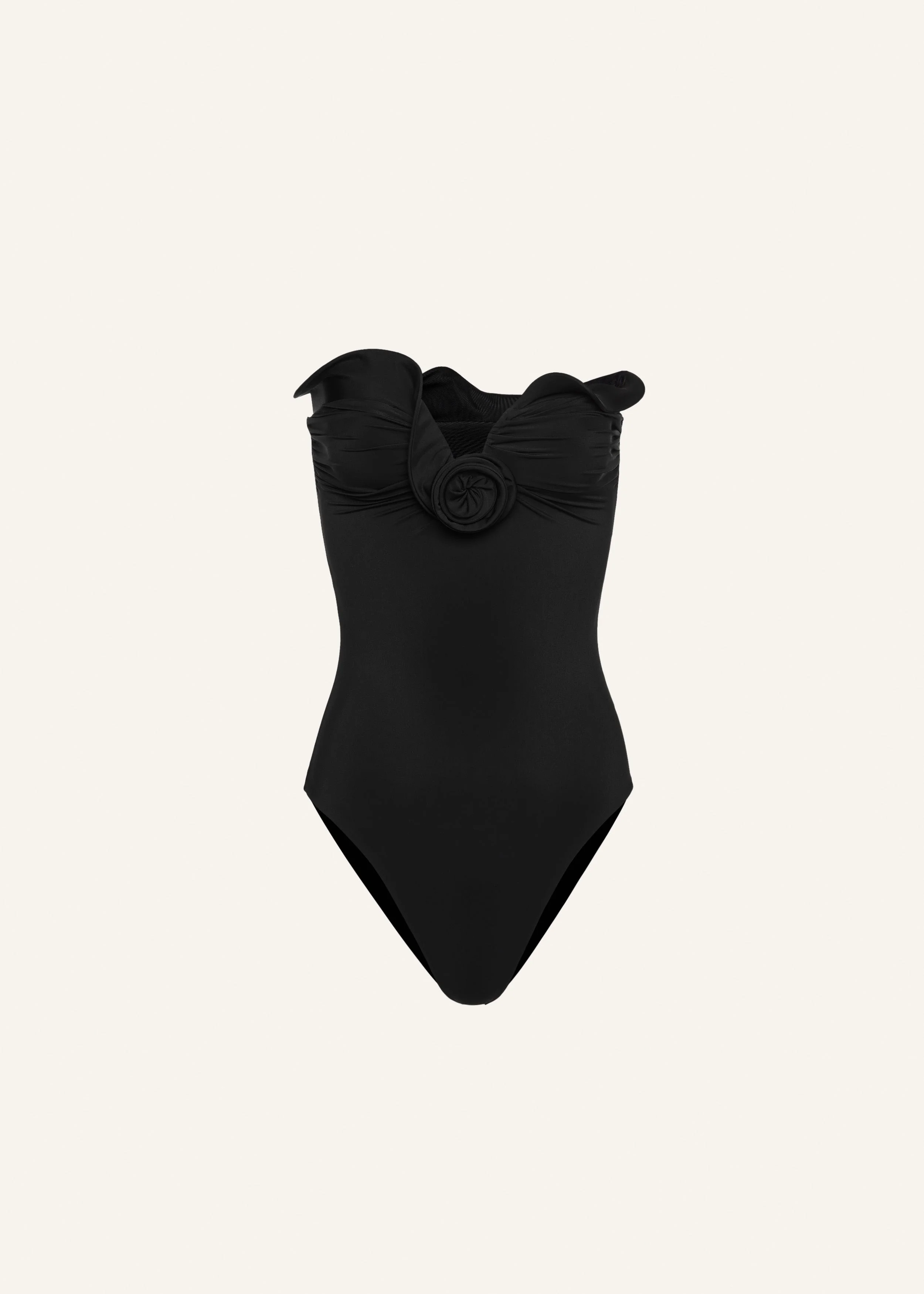 Sculptural rose bustier swimsuit in black - 1