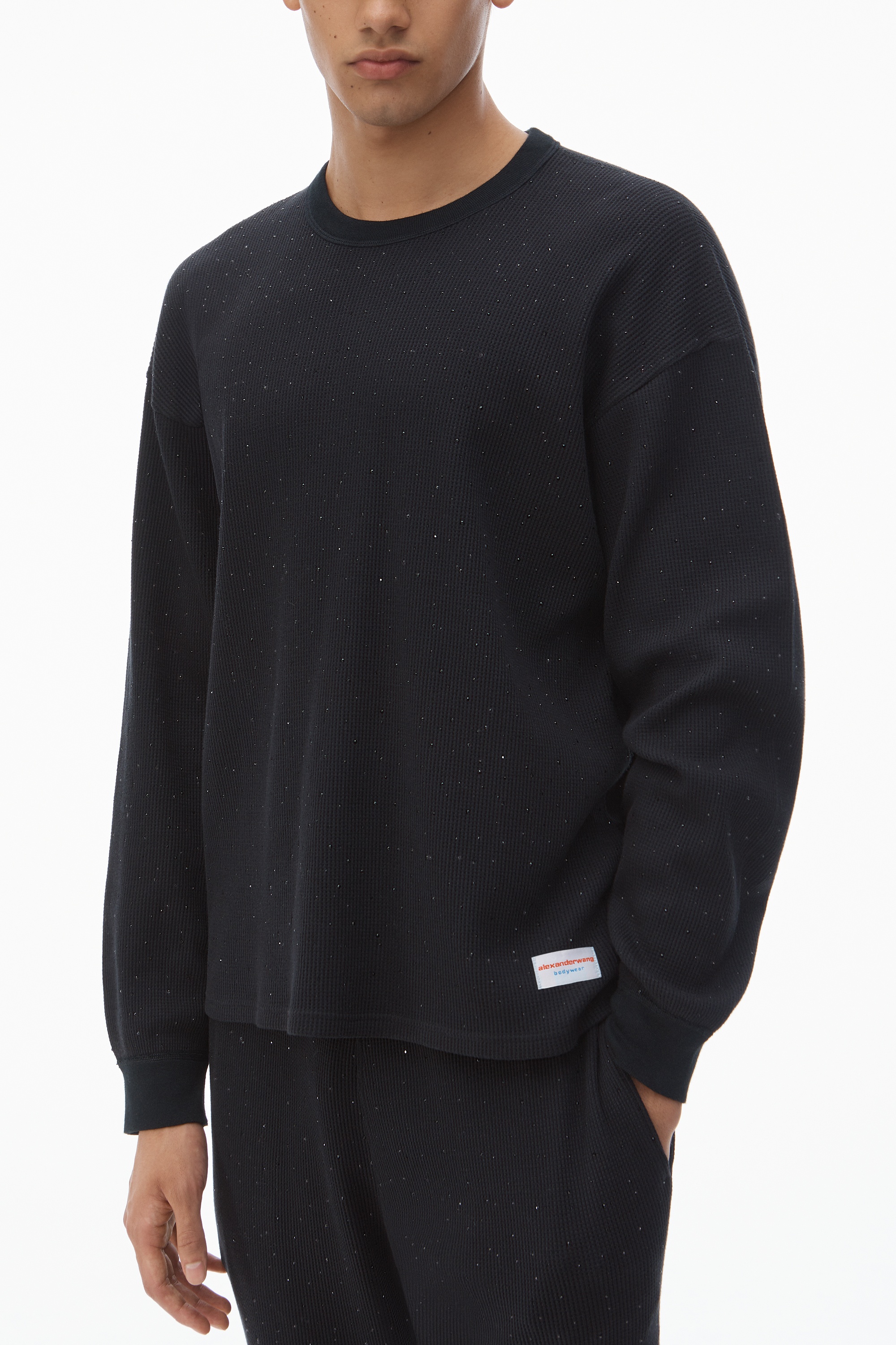 Crystal Hotfix Crewneck Long-Sleeve Tee in Waffle Knit - 3