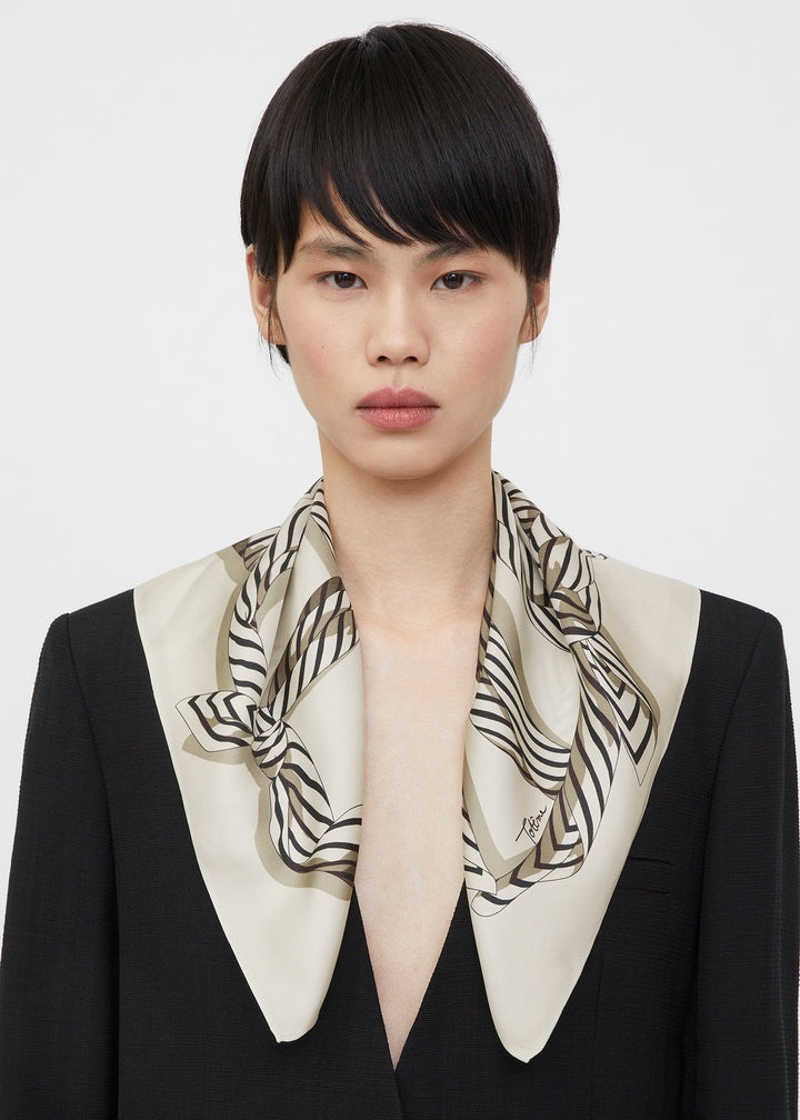 Knotted monogram silk scarf creme - 2