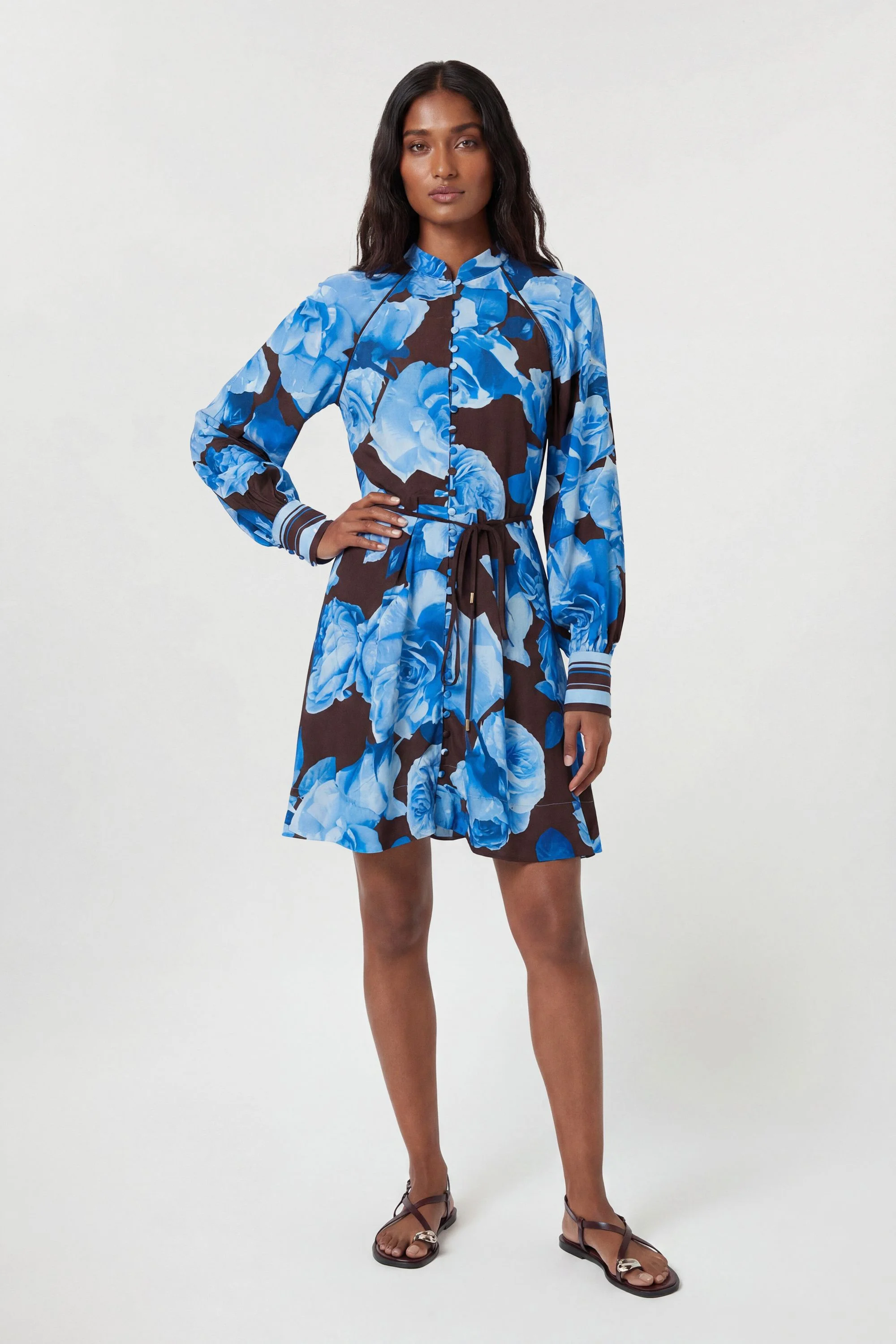 karen millen blue floral dress Karen Millen Floral Pleat Detail Strappy Woven Midi Dress in Blue