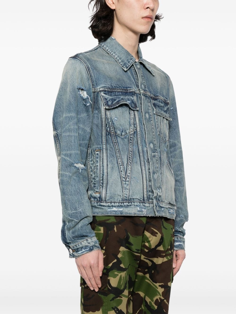 distressed-effect denim jacket - 3