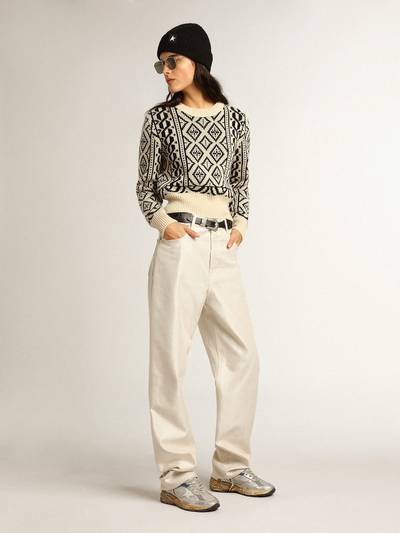 Golden Goose Cropped round-neck sweater with parchment and blue geometric pattern outlook