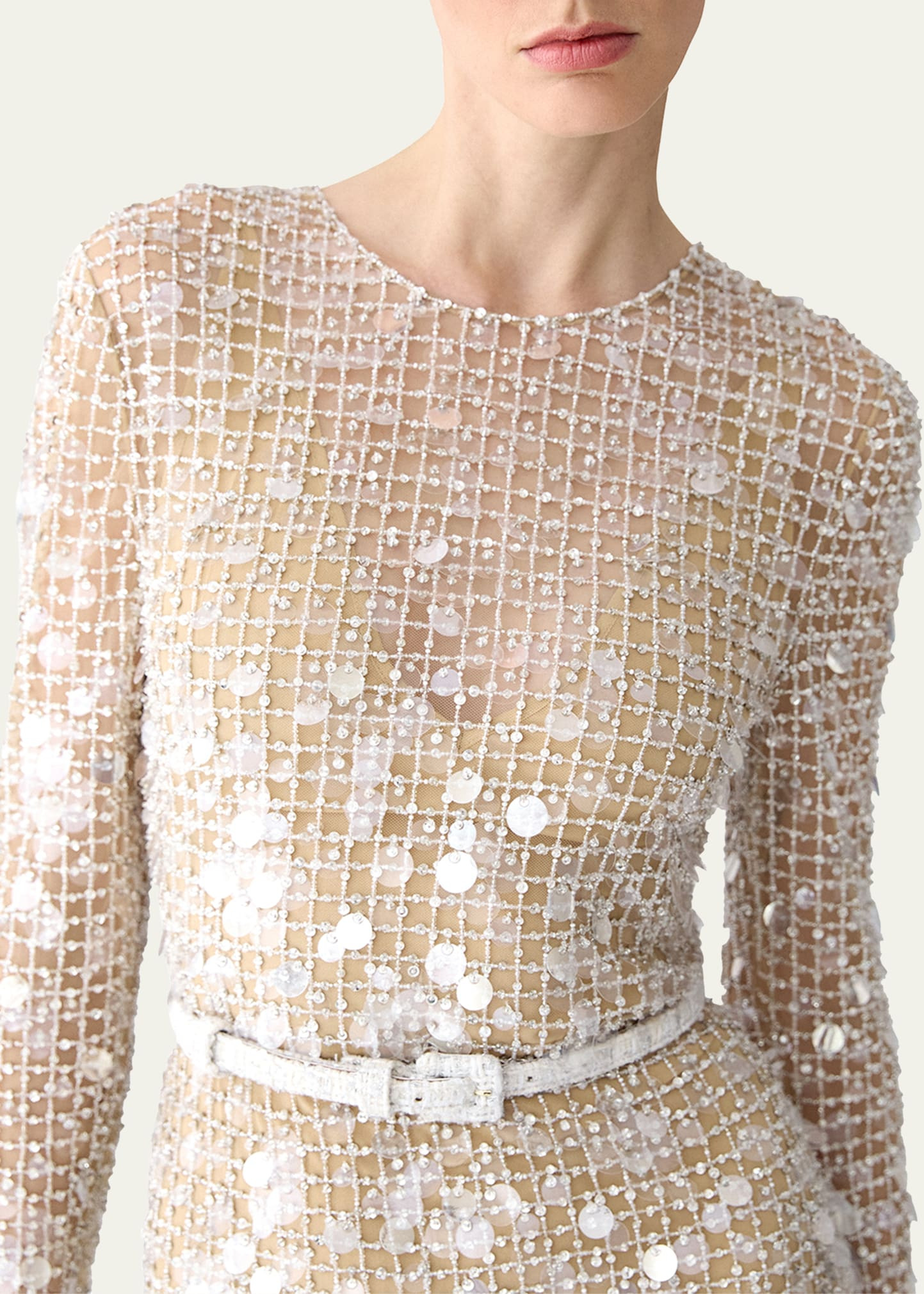 Embellished Long-Sleeve Midi Dress - 4